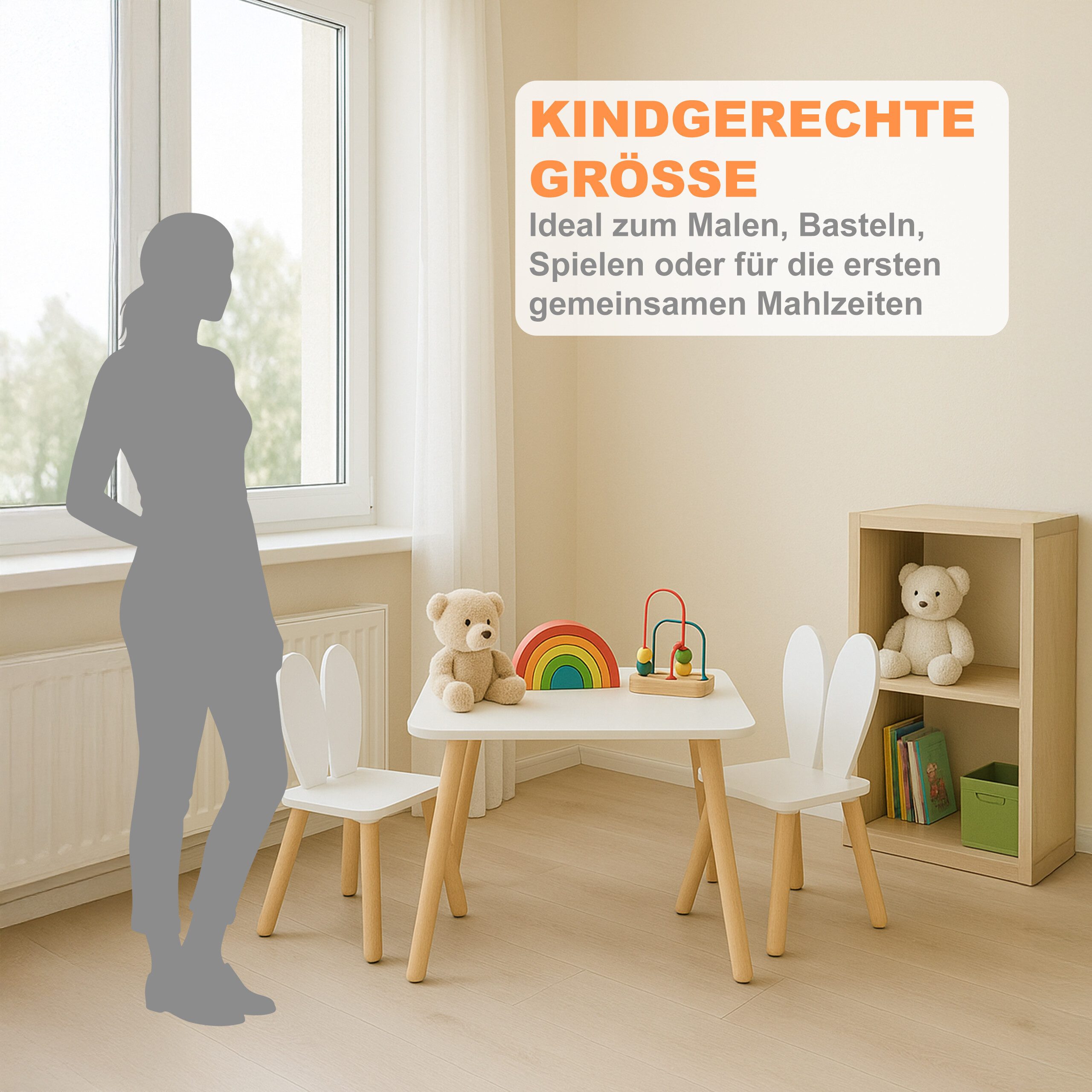 relaxdays Kindersitzgruppe Kaninchenohren, (3-tlg), weiß – Bild 5 von 5