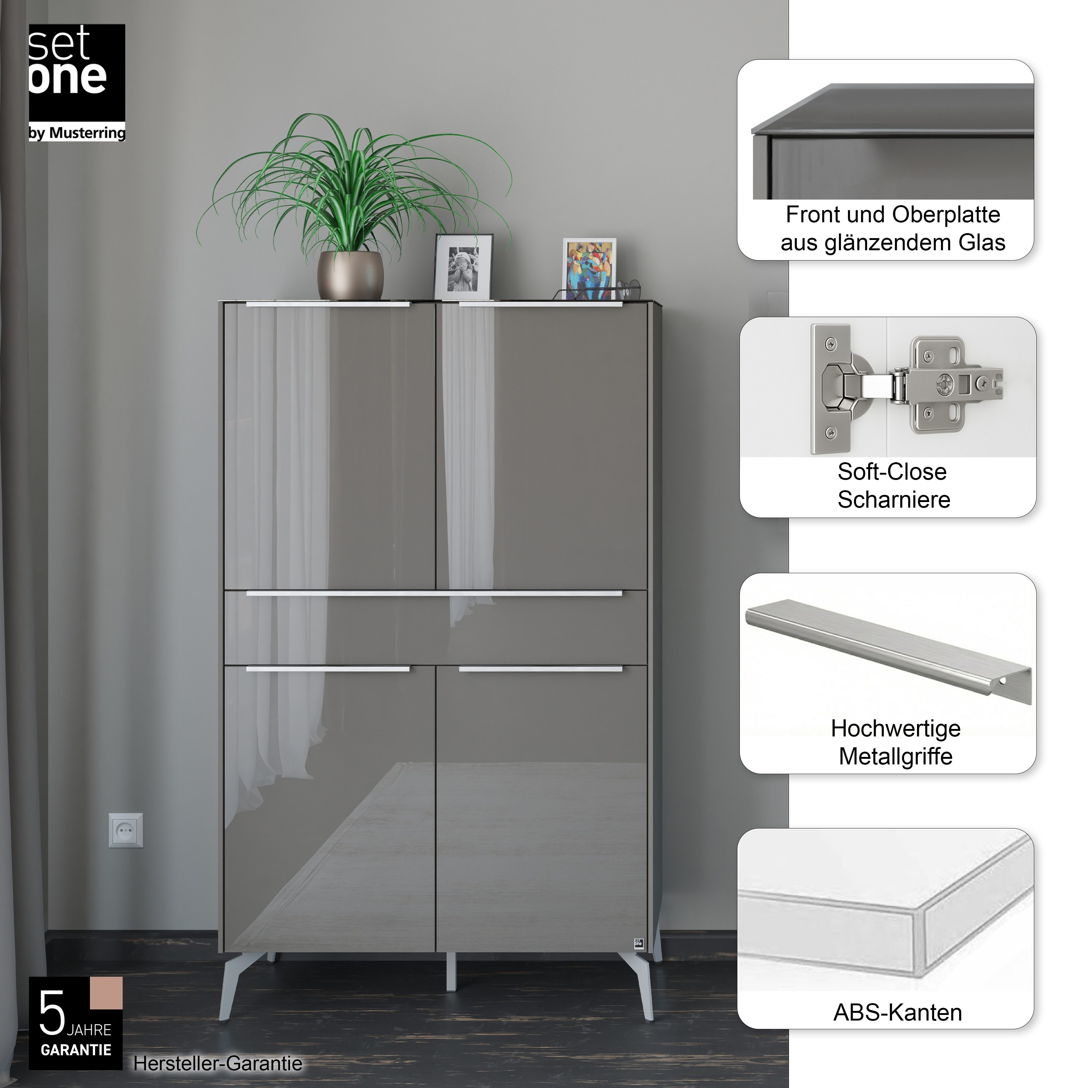 set one by Musterring Highboard Reno (1 St), Mit Winkelfuß in diversen Farben, 155 cm Höhe & Farbauswahl