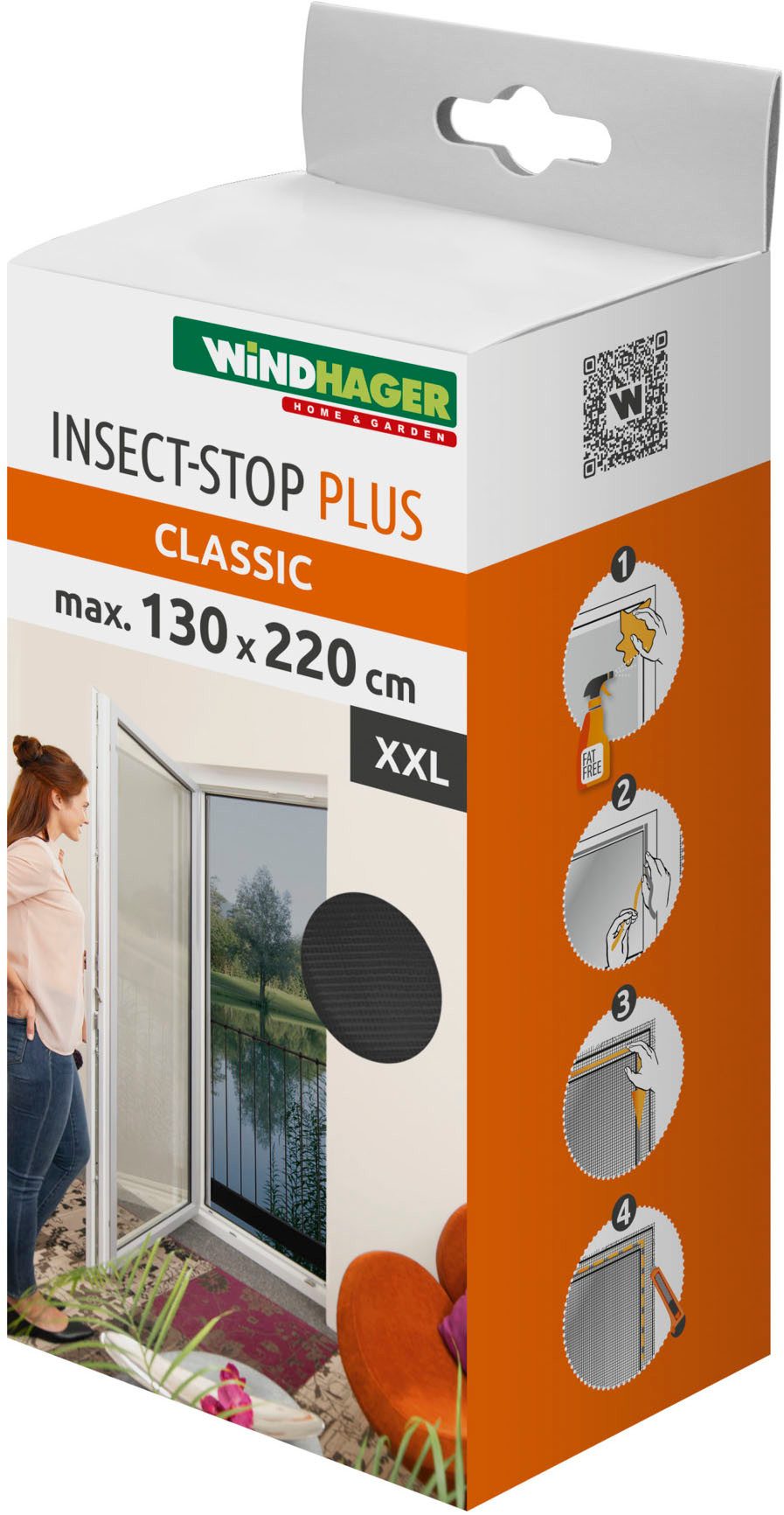 Windhager Fliegengitter-Gewebe Plus für bodentiefe Fenster, Balkon- und Terrassentüren, ohne Bohren, (1-St), Insektenschutzgitter 130 x 220 cm, erhältlich in anthrazit, weiß