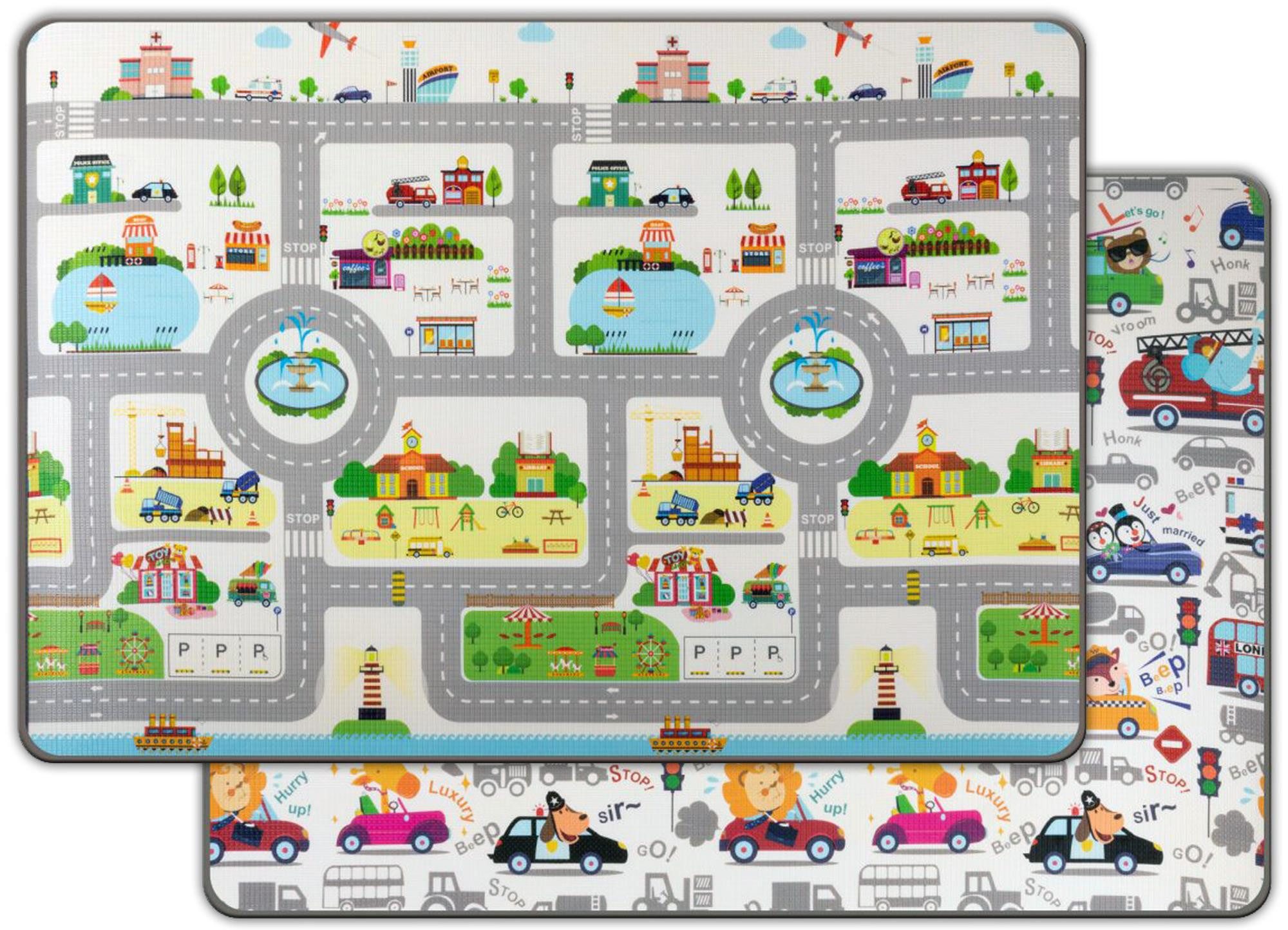 Wunschkind Spielmatte Krabbelmatte Spielstrasse 200x150cm, nach Spielzeugnorm EN71