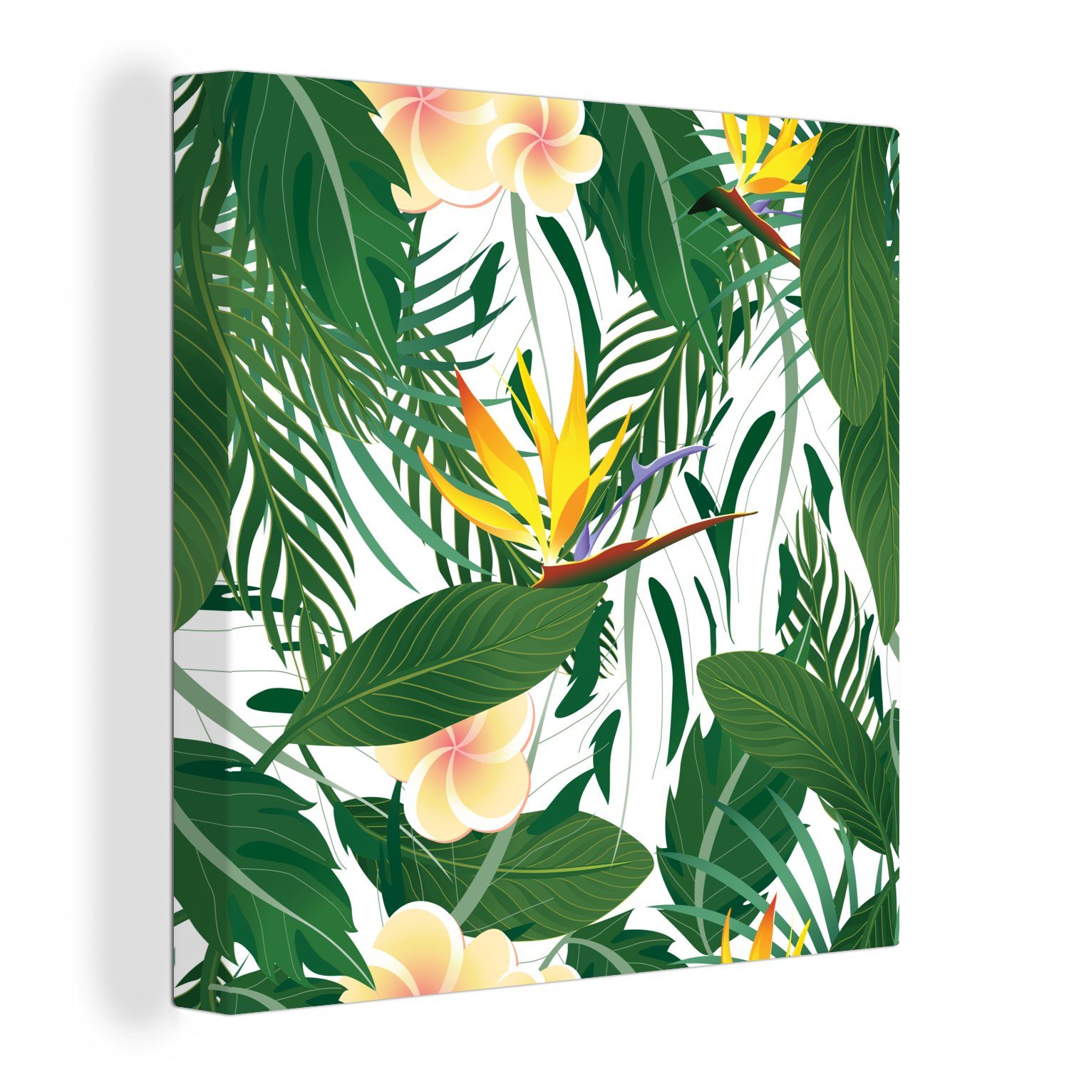 OneMillionCanvasses® Leinwandbild Blätter - Blüten - Paradiesvogelpflanze, (1 St), Leinwand Bilder für Wohnzimmer Schlafzimmer