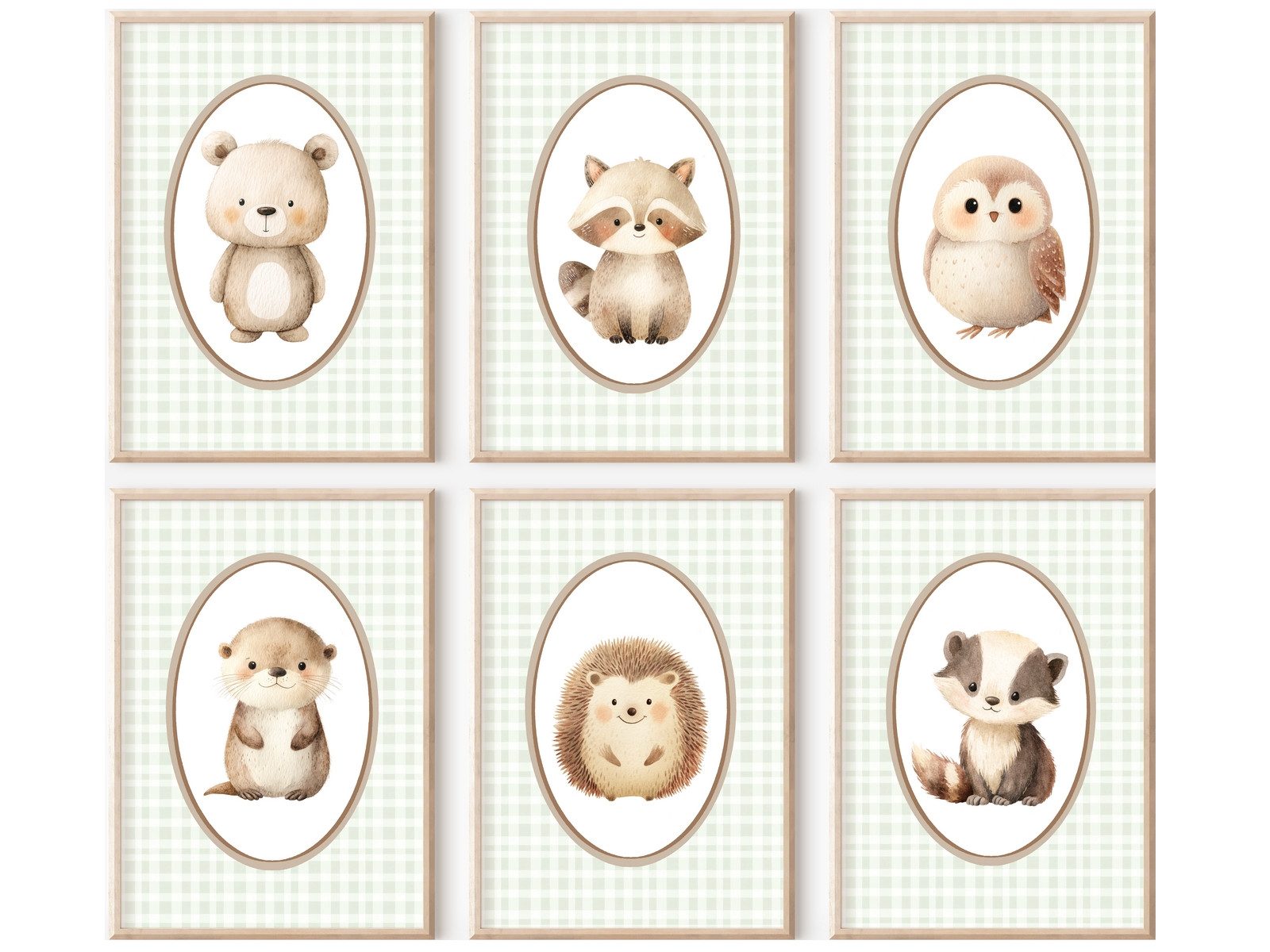 homestyle-accessoires Poster Kinderzimmer Bilderwand 6erSet Bilderset Babyzimmer NIEDLICHE TIERE, - Ohne Bilderrahmen - Sorgfältige & sichere Verpackung