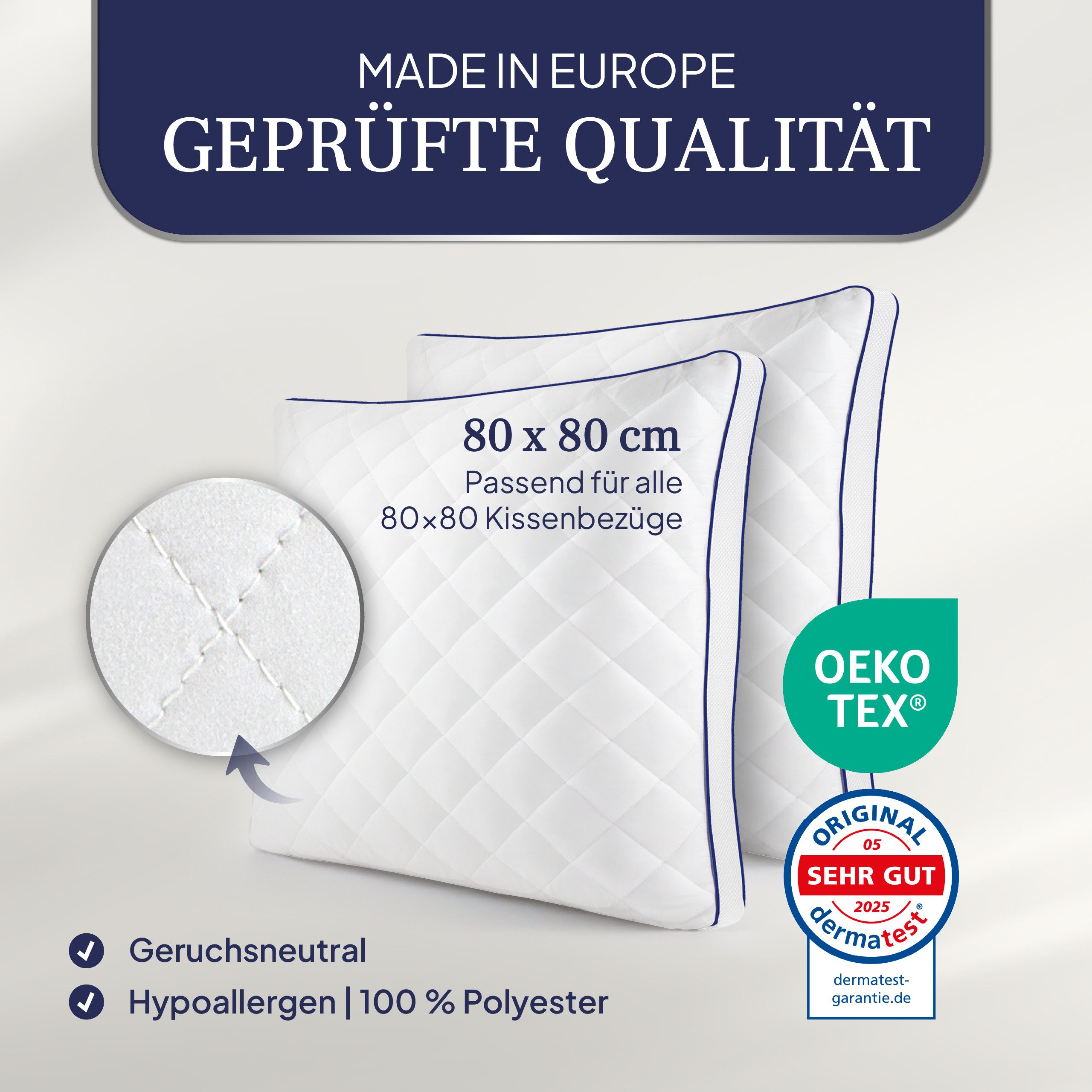 Gentle North Microfaserkissen Kopfkissen in Hotelqualität flauschige, gut gefüllte Schlafkissen, Füllung: Polyester, Rückenschläfer, Seitenschläfer, Bauchschläfer, Seitschläfer