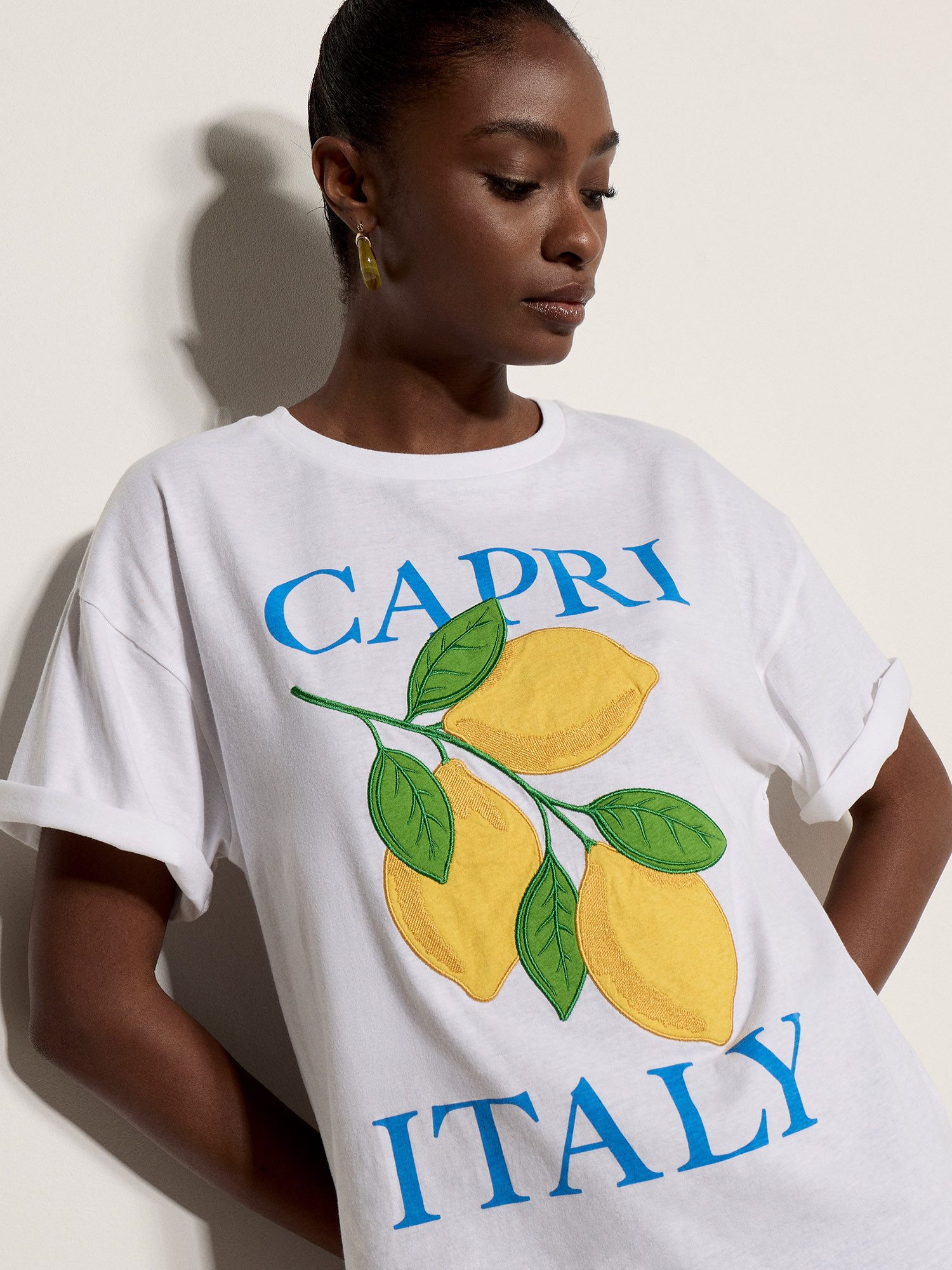 Apricot T-Shirt Capri Italy Lemon T-Shirt mit Stickerei