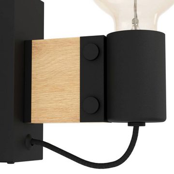 EGLO Wandleuchte BAILRIGG, ohne Leuchtmittel, Wandleuchte, Flurlampe aus Holz in Natur und Metall in Schwarz