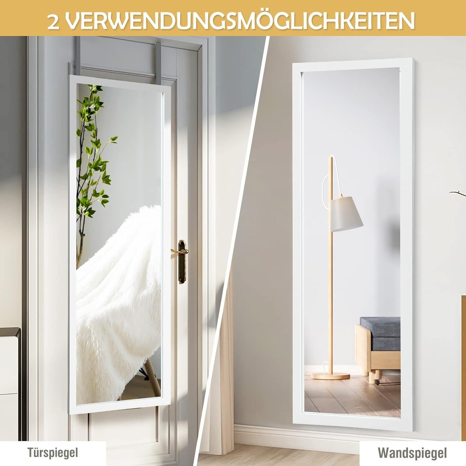 ToteBox Wandspiegel 33x119cm unbrechbarer Garderobenspiegel höhenverstellbarer mit Haken