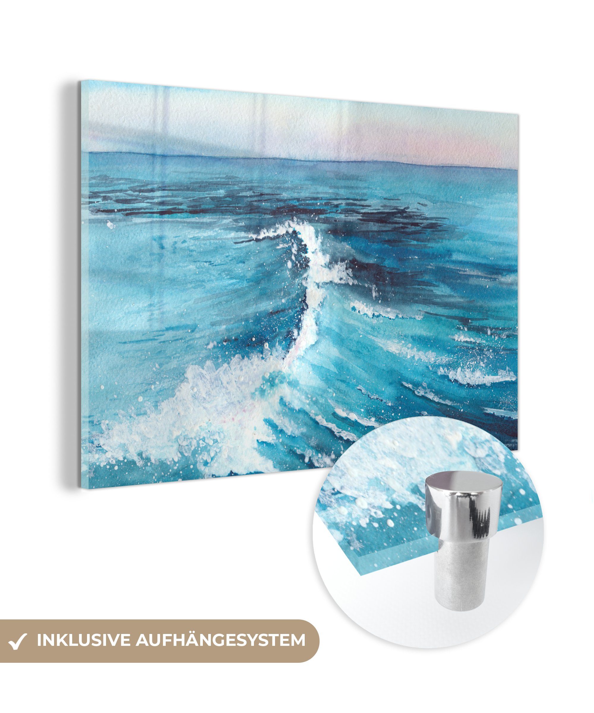 MuchoWow Acrylglasbild Golf - Meer - Aquarell, (1 St), Acrylglasbilder Wohnzimmer & Schlafzimmer