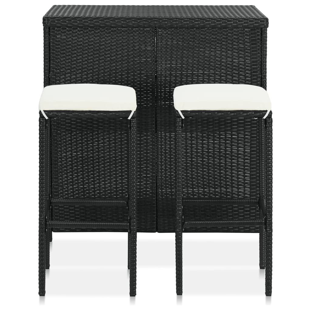 furnicato Bargruppe Schwarzes PE-Rattan Bar-Set mit Tisch 102x60x105 cm und Hockern 38x38x, (1-tlg), Wetterfeste Sitzgruppe mit Ablage-Regalen und bequemen Fußstützen