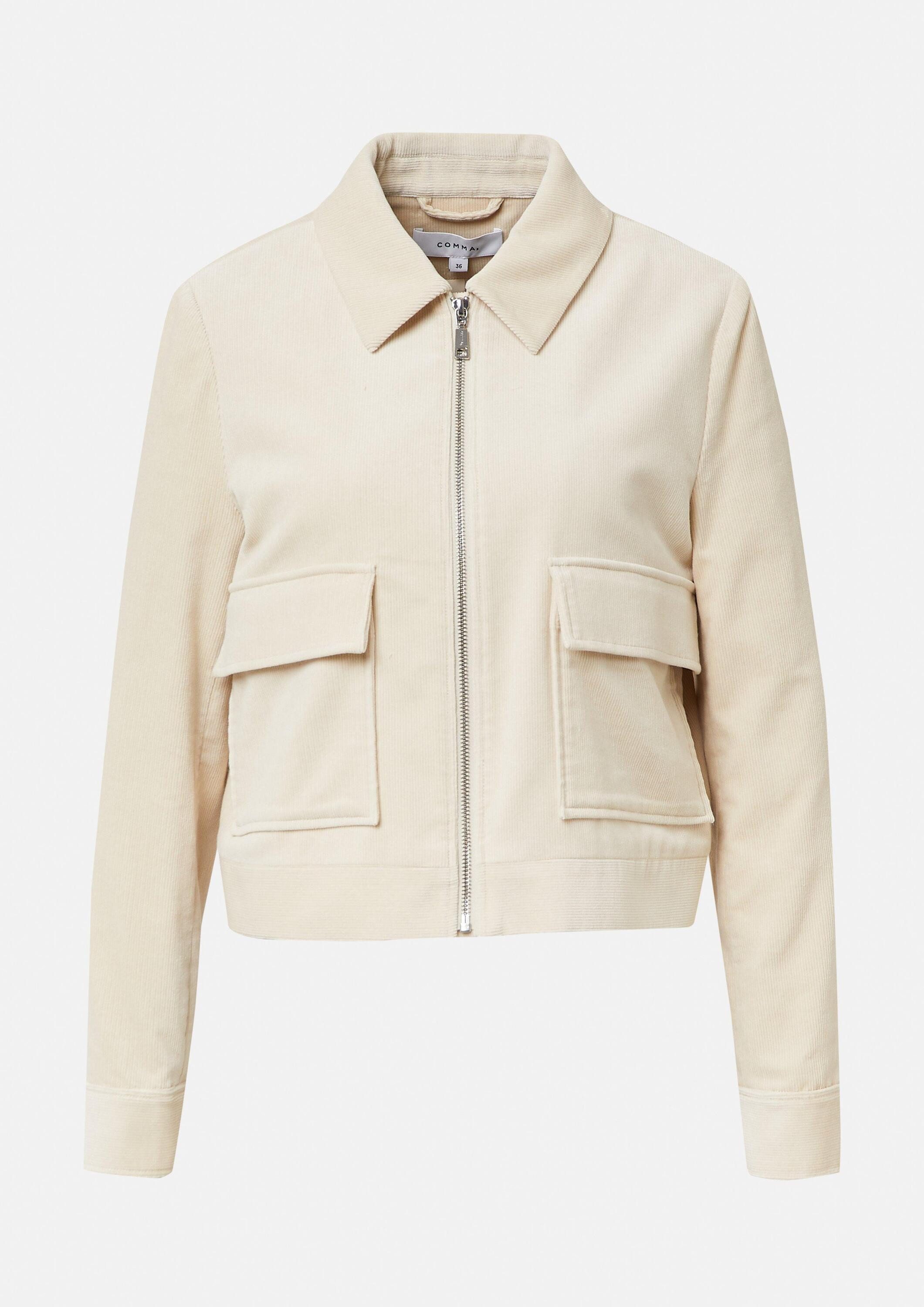 comma Funktionsjacke Indoor-Jacke Kurze Cordjacke mit aufgesetzten Taschen