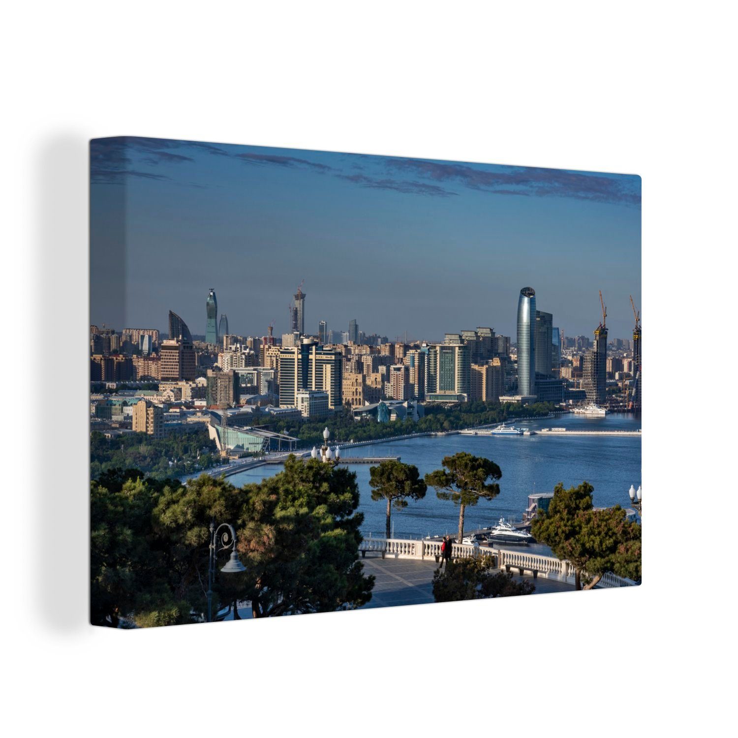 OneMillionCanvasses® Leinwandbild Fernblick auf die Stadt Baku vom Highland Park in Aserbaidschan, (1 St), Wandbild Leinwandbilder, Aufhängefertig, Wanddeko, 30x20 cm