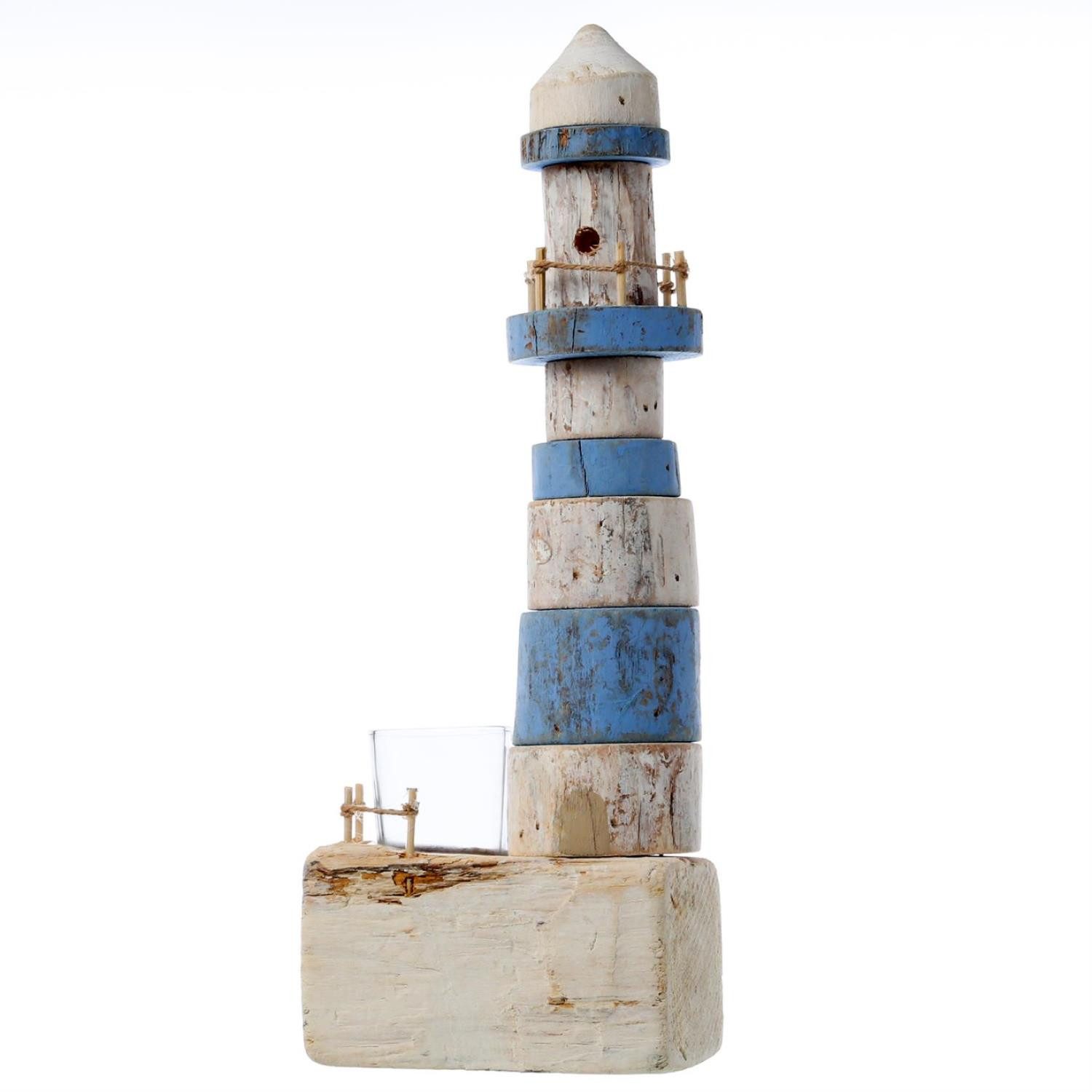 Teelichthalter Teelichthalter Leuchtturm Maritim Windlicht Teelichtglas Holz 39,5cm