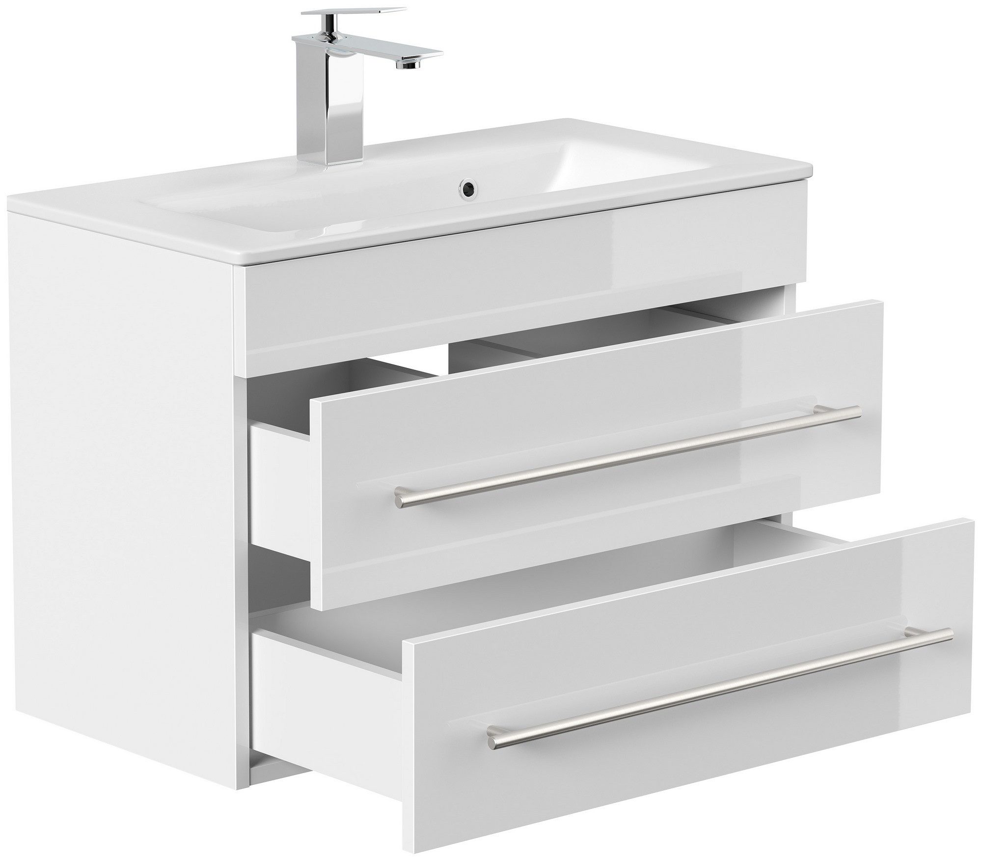 Posseik Badmöbel-Set Badmöbel Waschplatz "Portus 700 SlimLine" 70 cm weiß Hochglanz