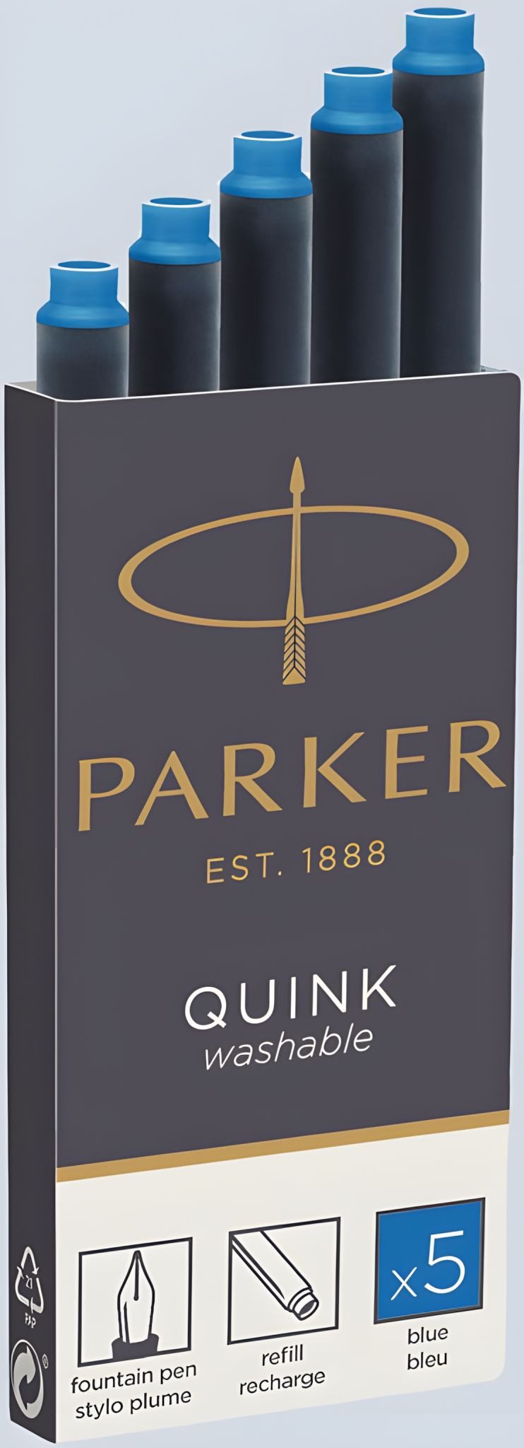 Parker Tintenroller PARKER -5 QUINK Königsblau auswaschbar und löschbar auf Papier (5) -