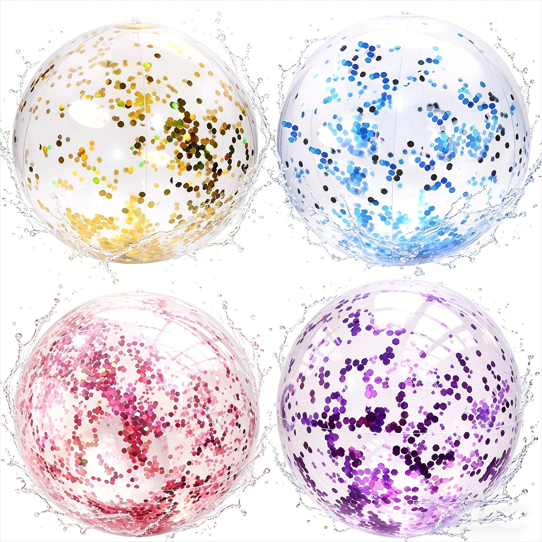 Mutig Wasserball 4 Stück Wasserball Aufblasbar Pool Spielzeug Mit Pailletten Aus PVC (Ball Wasser,Beach Fussball,für Schwimmbad Strandball,Gold Rosa Blau, Wasserball Kinder und Erwachsene Sommer-Pool-Party-Spielzeug), bunt langlebig Strandbälle für Pool, Strand, Gartenparty & Sommer
