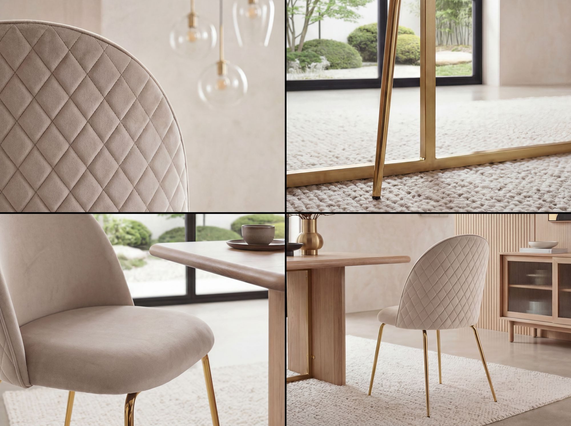 FINEBUY Esszimmerstuhl Esszimmerstühle 2er Set Beige Samt goldene Beine (2er Set Samt Beige Gepolstert mit Metallbeine), Küchenstuhl Skandinavisch, Schalenstuhl – Bild 4 von 5