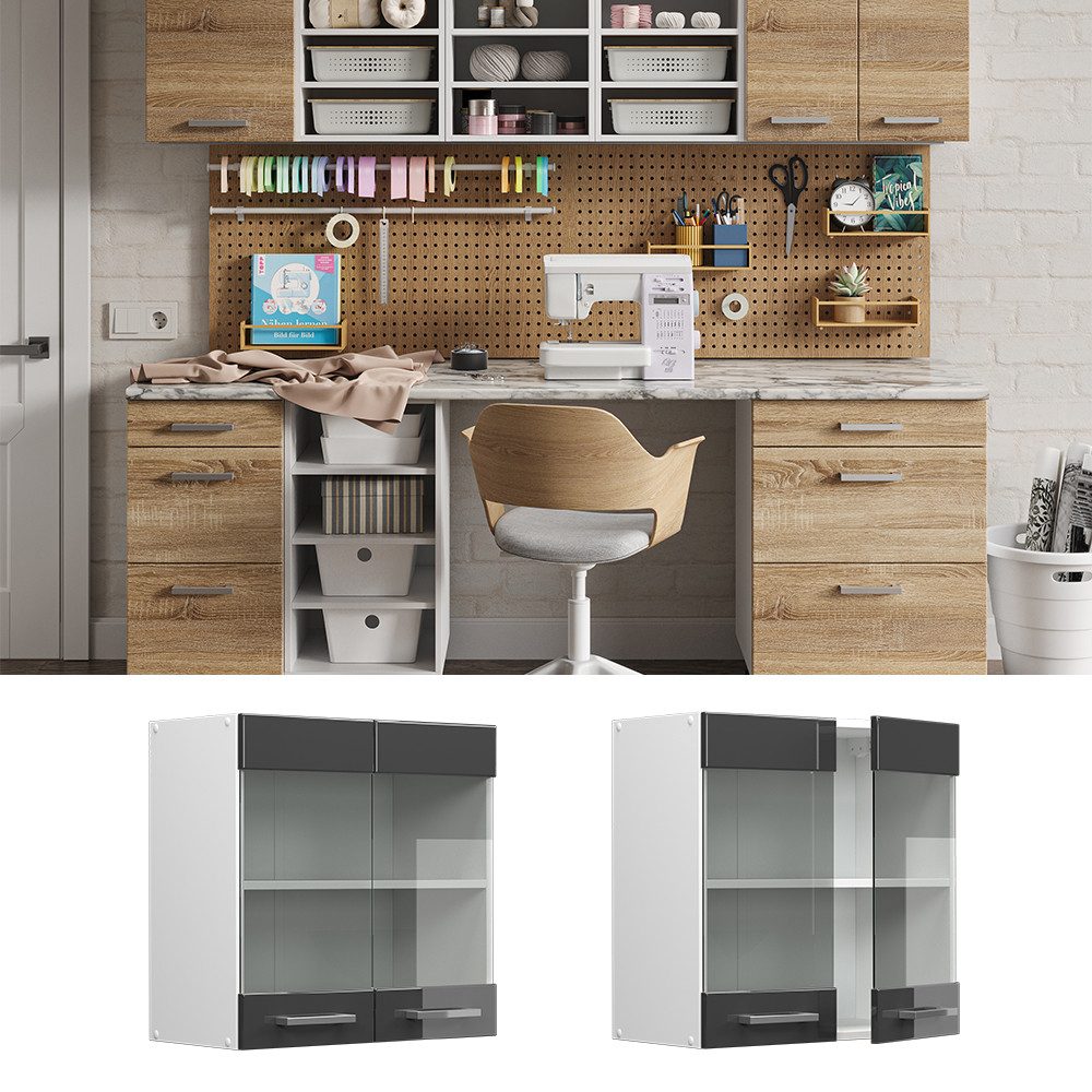 Vicco Schranksystem R-Line, Anthrazit Hochglanz/Weiß, 60 günstig online kaufen