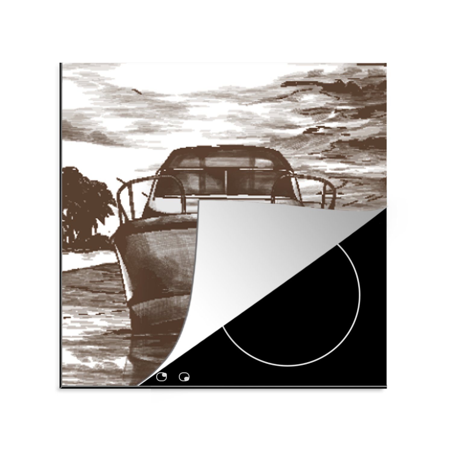- - Weiß, Schwarz cm, 78x78 Meer küche - Ceranfeldabdeckung, Vinyl, für Arbeitsplatte Boot (1 Herdblende-/Abdeckplatte tlg), MuchoWow
