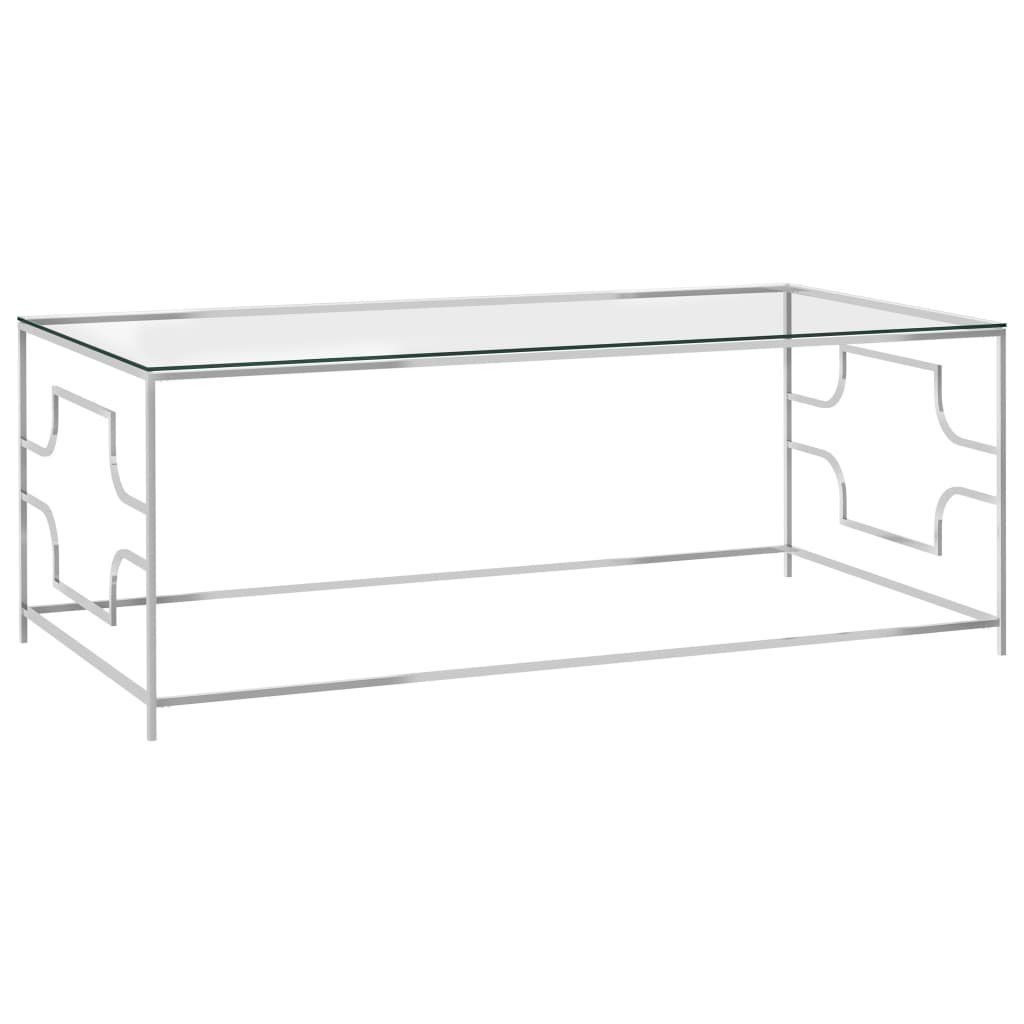 furnicato Couchtisch Silbern 120x60x45 cm Edelstahl und Glas