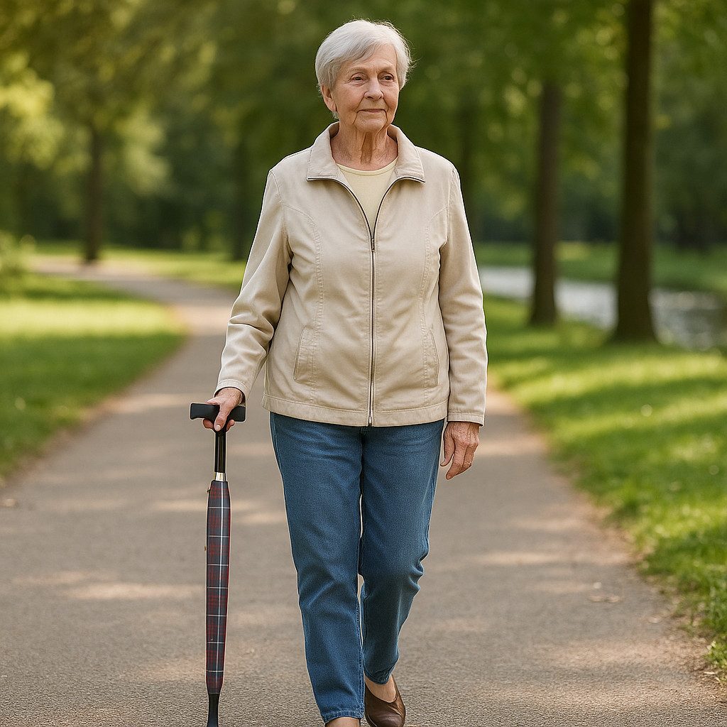 OSSENBERG Stockregenschirm TWIN – Der 2-in-1 Regenschirm mit integriertem Gehstock karo rot-blau