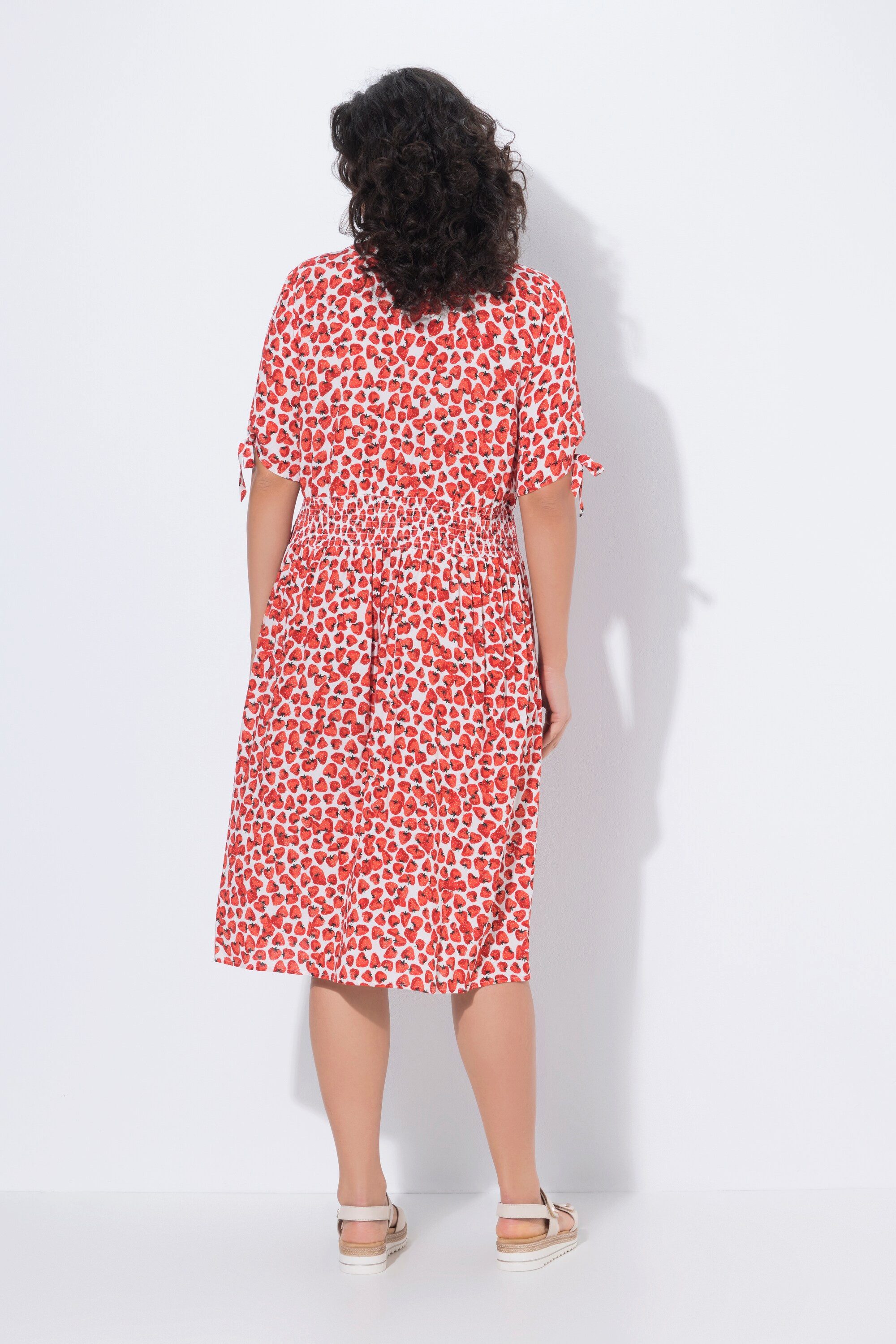 Ulla Popken Jerseykleid Midikleid Erdbeeren A-Linie V-Ausschnitt Halbarm