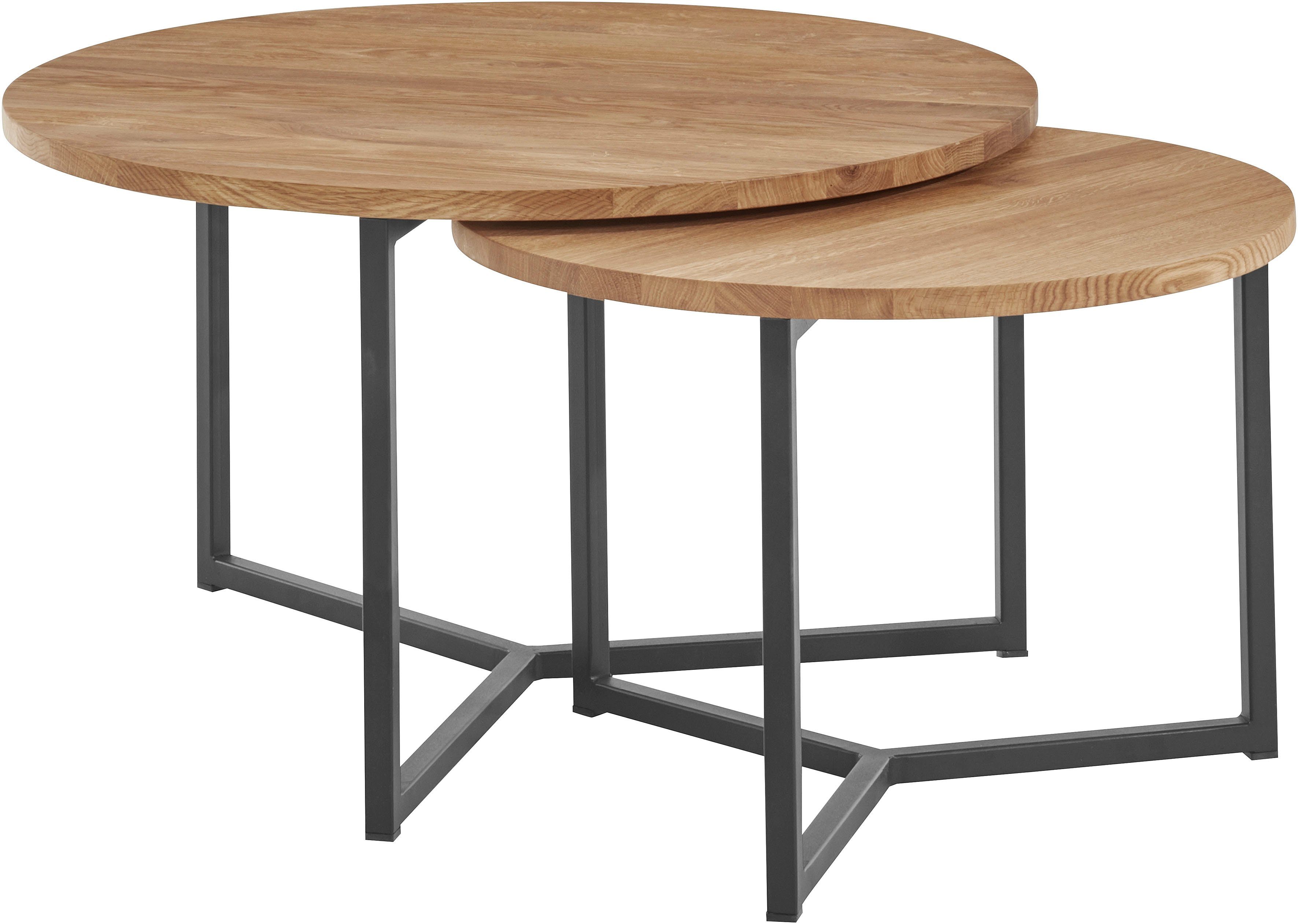 andas Couchtisch Likta (Gesamtmaße 1 D/H: 73/41 & 2 D/H: 56/39 cm), aus Eichenholz, FSC® zertifiziert, 2er-Set, stabiles Metallgestell