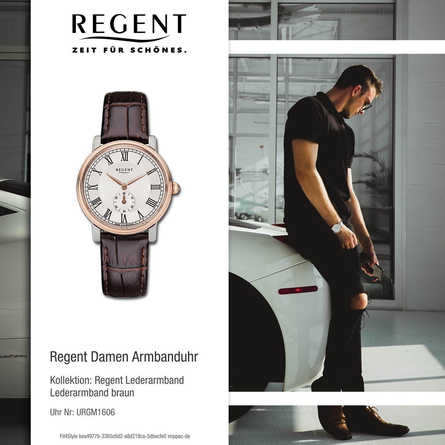 Regent Quarzuhr Regent Quarz, 32mm), Uhr Leder Damen (ca. GM-1606 mittel Damen Armbanduhr rund, Lederarmband