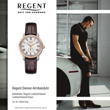 Regent Quarzuhr Regent Damen Uhr GM-1606 Leder Quarz, (Analoguhr), Damen Armbanduhr rund, mittel (ca. 32mm), Lederarmband