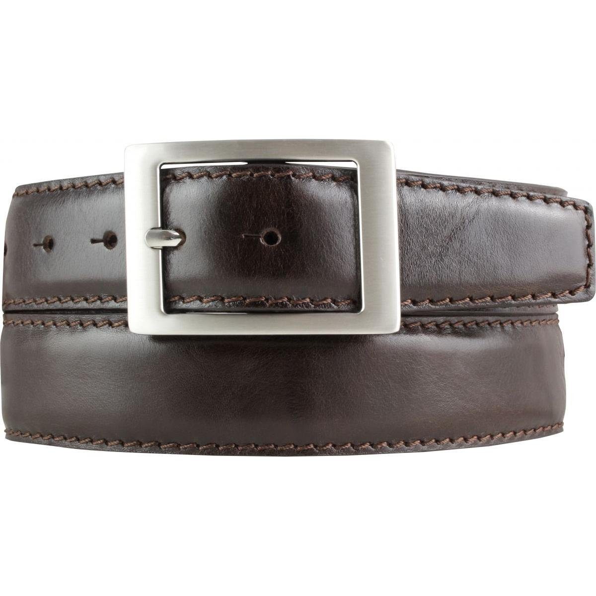 BELTINGER Ledergürtel Herren-Gürtel aus Vollrindleder mit Naht und Doppel-Schnalle 4 cm - Le Braun, Silber