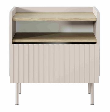 Furnix Nachttisch Niklaus Nachtkonsole Beistelltisch mit Schublade Metallbeine Beige, offene Ablage, robust & elegant, 53,4x56x38 cm