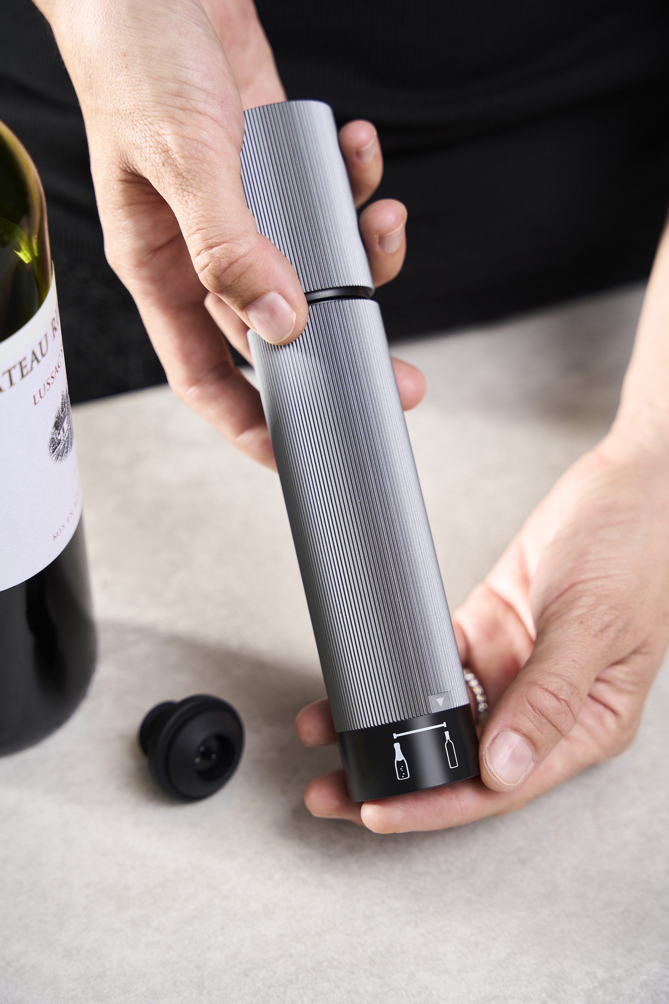 PEUGEOT Flaschenverschluss Manuelle Duo Vakuumpumpe für Wein Champagner Sekt 20cm Aluminium