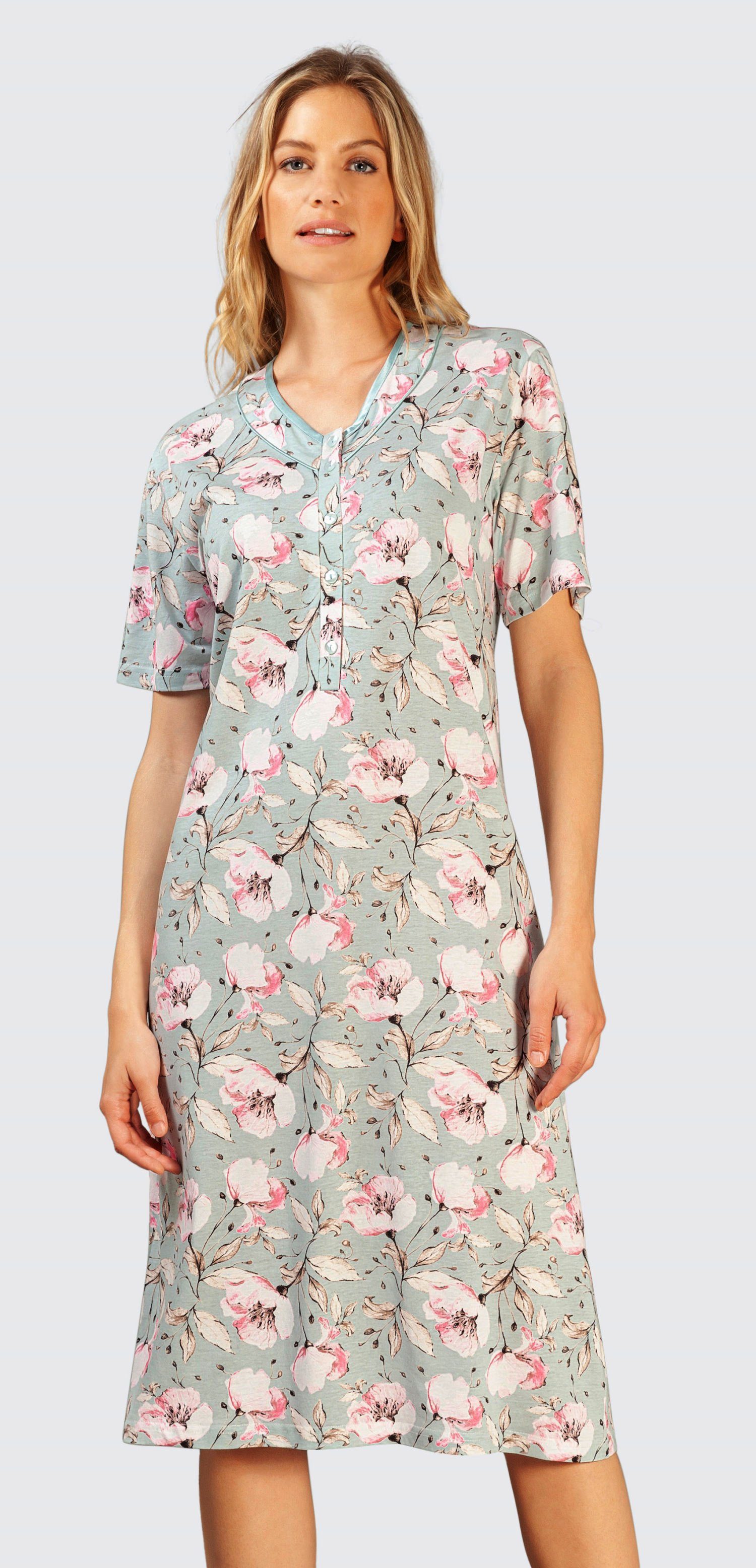 Damen Nachthemd mit Hajo Design (1-tlg) Modisches Schlafshirt Knopfleiste