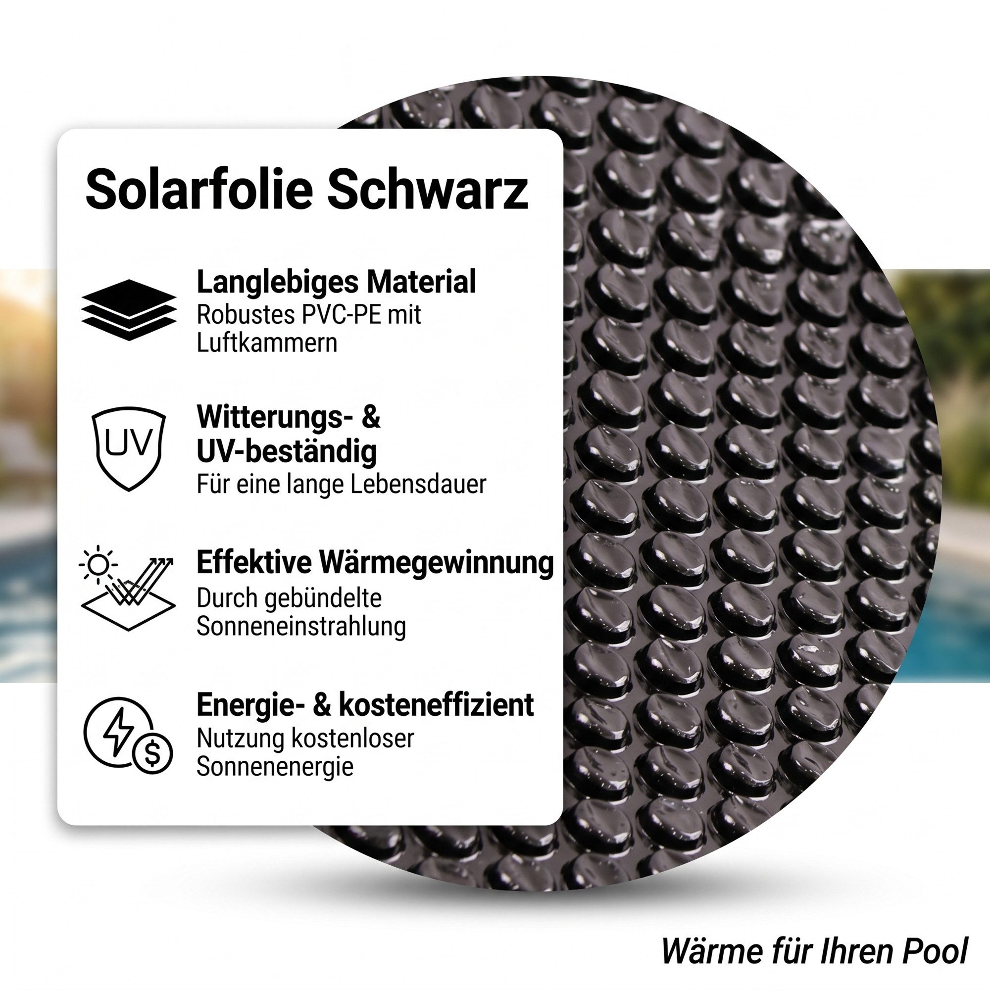 Mucola Pool-Abdeckplane Solarfolie Schwarz Wärmeplane Poolunterlage Bodenschutzplane (Stück, Pool-Abdeckplane), Verhindert Heizkosten