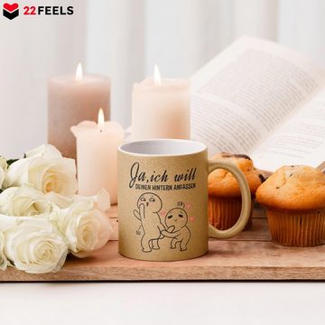 22Feels Tasse Ja Ich Will Hochzeit Geschenk Paar Braut Bräutigam Gastgeschenk Frauen, Keramik, Glitzertasse, Made in Germany