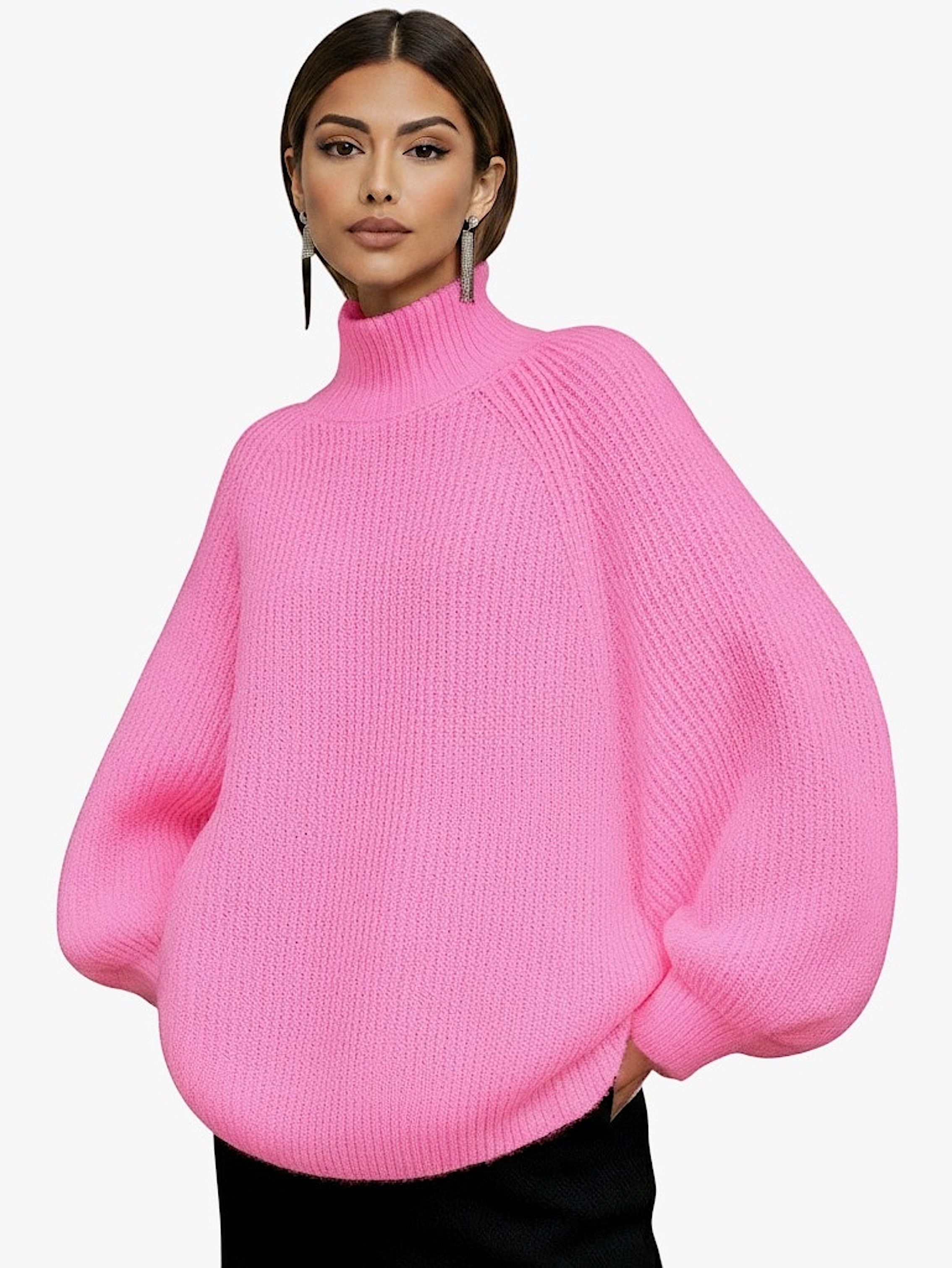 Worldclassca Longpullover WORLDCLASSCA Damen Oversize Strickpulllover Steh Kragen Fashion Pulli Neue Kollektion - Stilvolle und gemütliche Strickmode für Damen