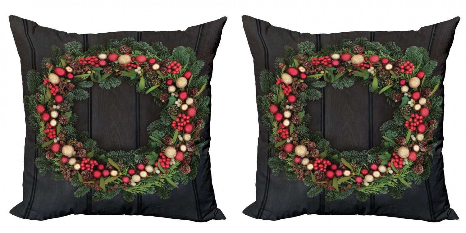 Kissenbezüge Modern Accent Doppelseitiger Digitaldruck, Abakuhaus (2 Stück), Weihnachten Tanne Weihnachten Kranz