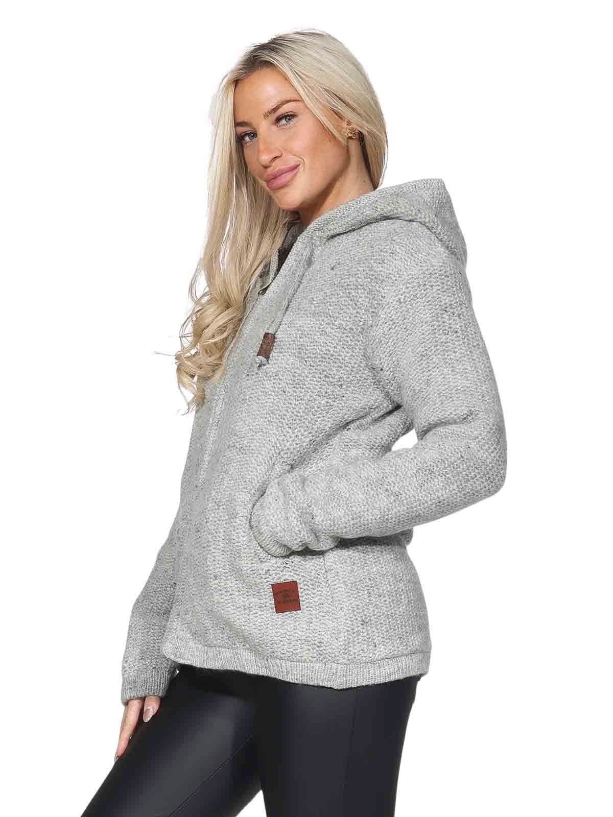 KUNST UND MAGIE Kapuzenstrickjacke Klassische Damen Strickjacke Wolle Jacke+Fleecefutter und Kapuze – Bild 4 von 5
