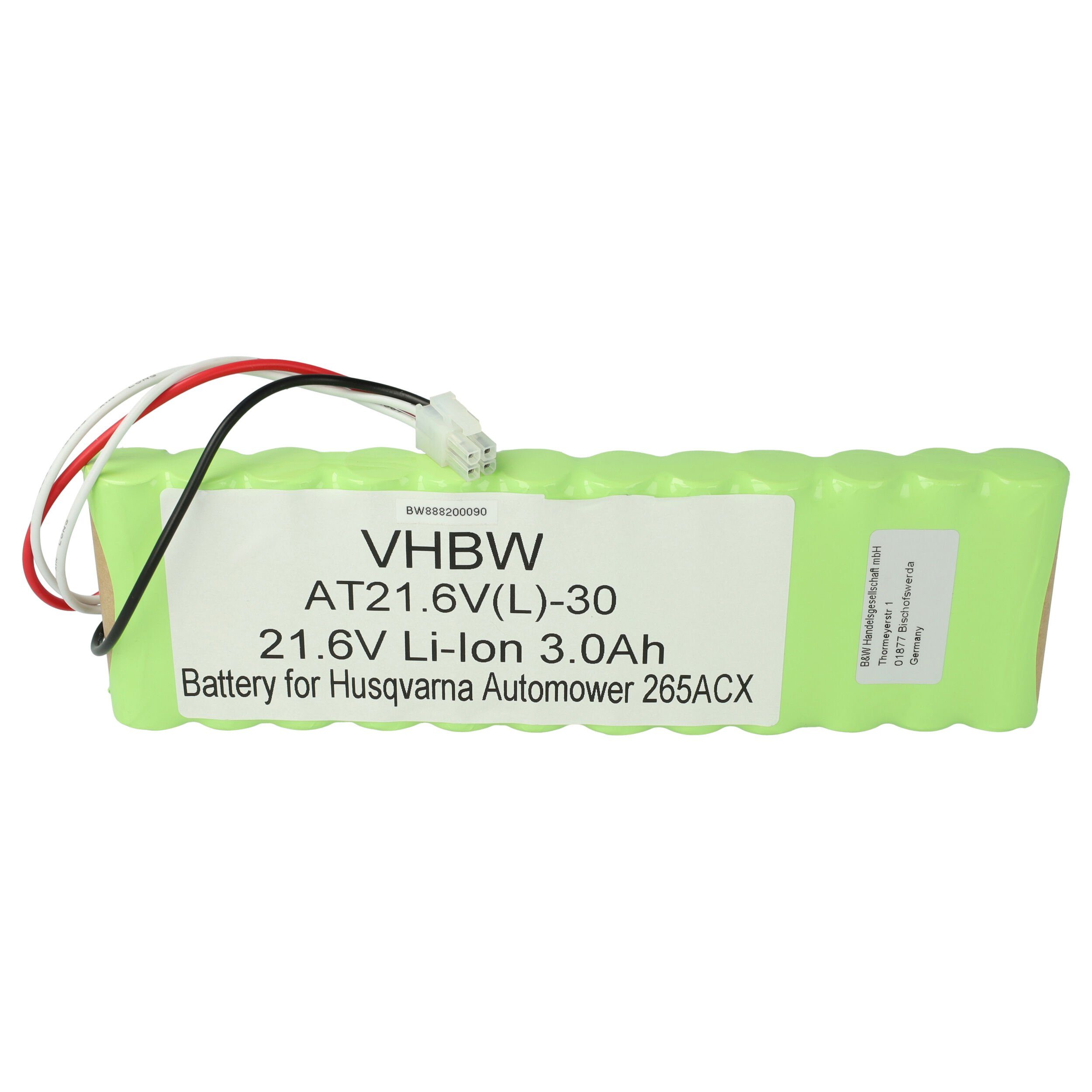 vhbw kompatibel mit Husqvarna Automower 265 ACX 2014 Akku Li-Ion 3000 mAh (21,6 V)