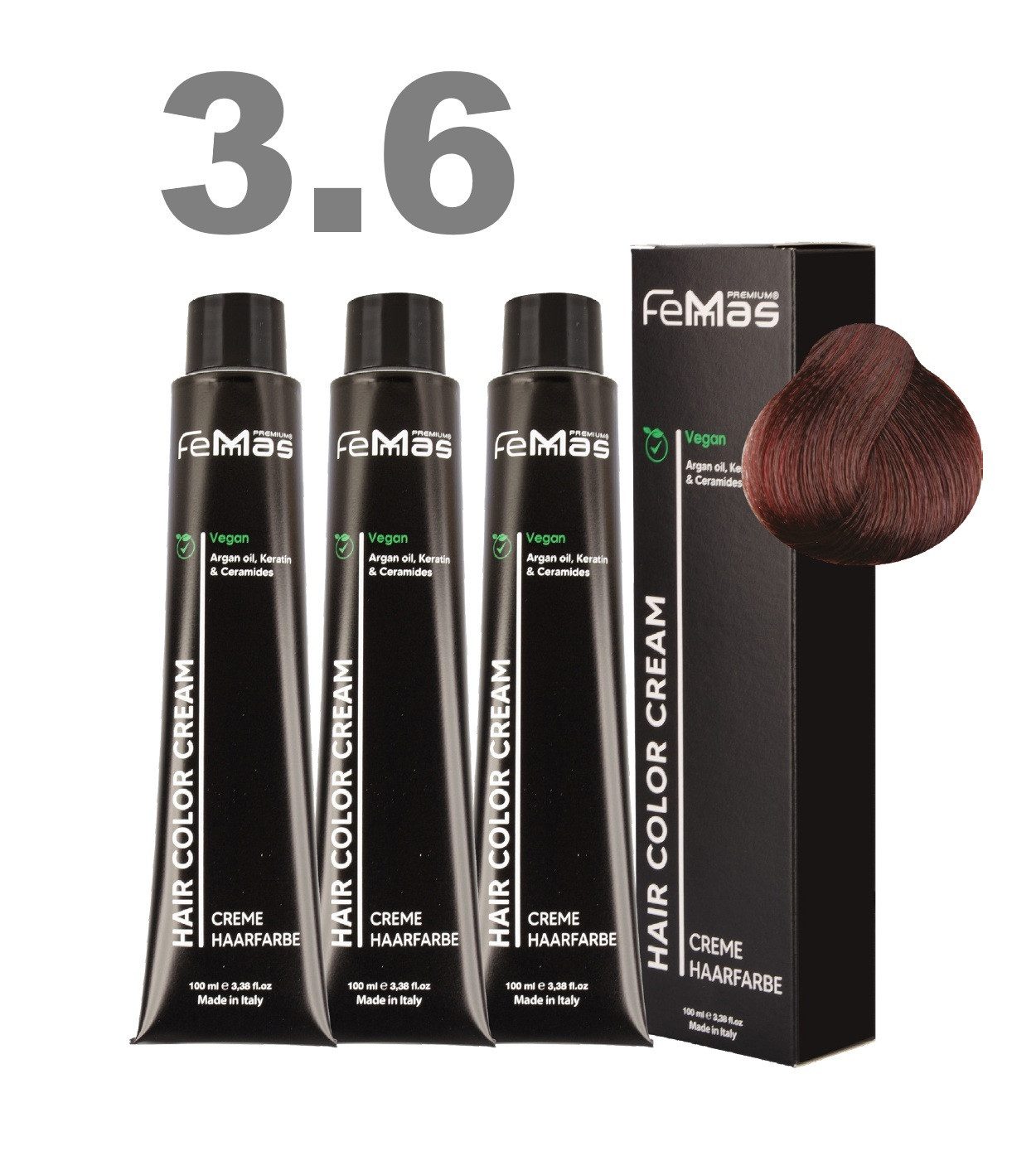 Femmas Premium Haarfarbe FemMas professionelle Haarfarbe mit Arganöl 3 x 100 ml