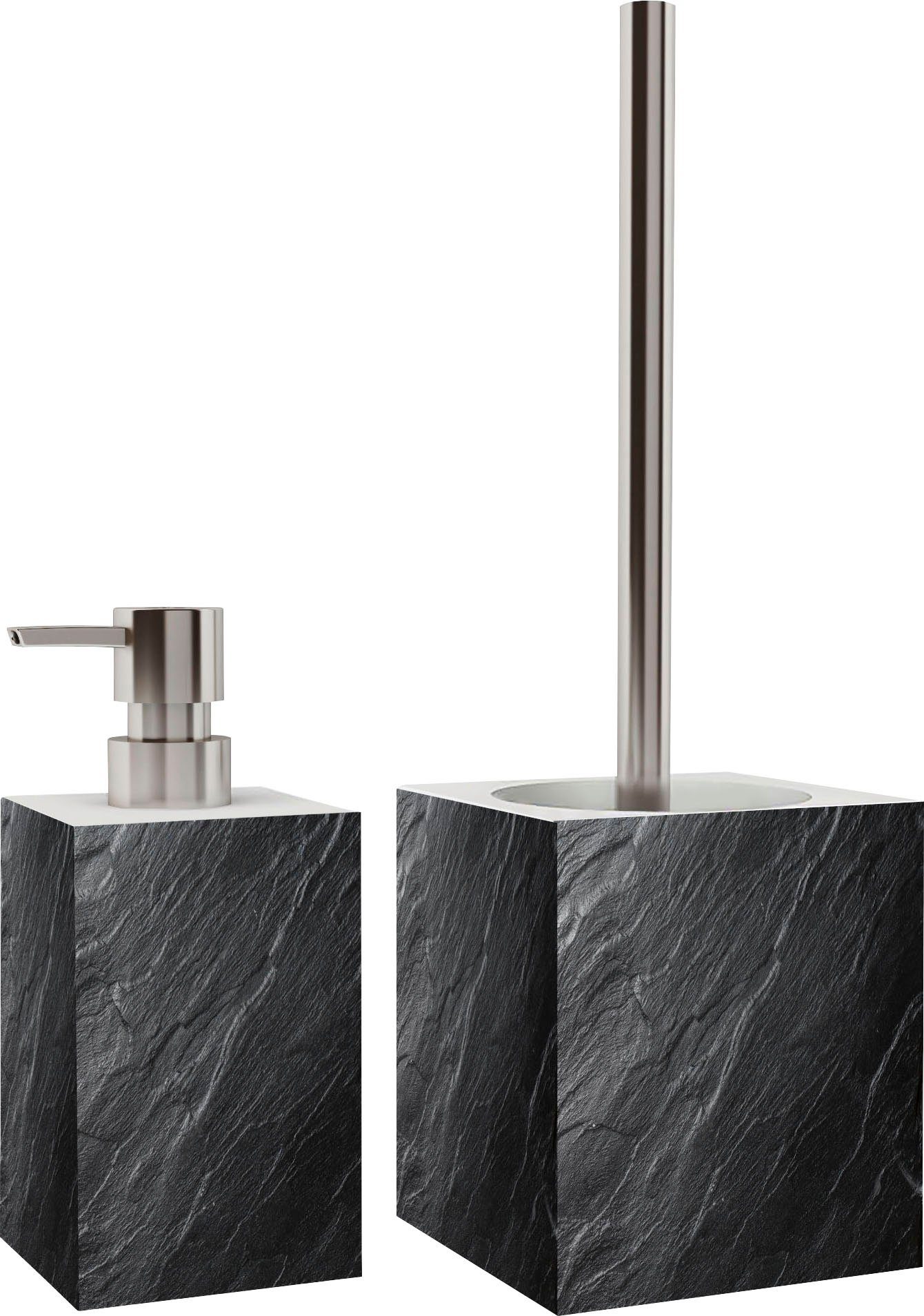 Sanilo Badaccessoire-Set Granit, 2-teiliges Set aus Seifenspender und WC-Bürste