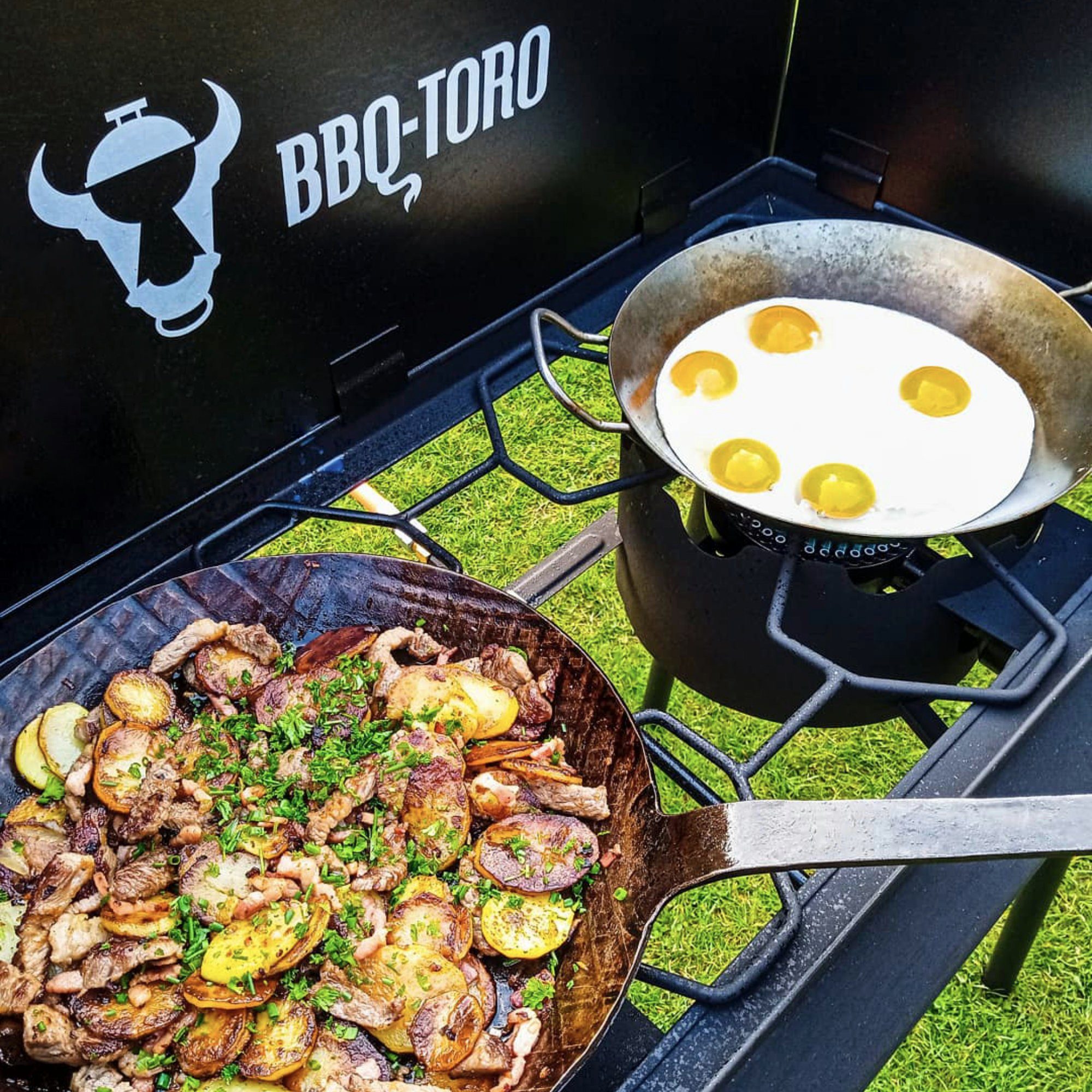 BBQ-Toro Gaskocher Gas Grilltisch mit Windschutz, Gusseisen Gaskocher 2 Brenner, 12kw