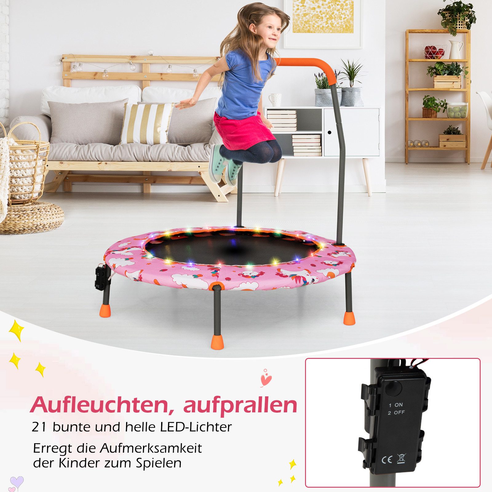 COSTWAY Kindertrampolin, φ92 cm mit LED & Griff günstig online kaufen