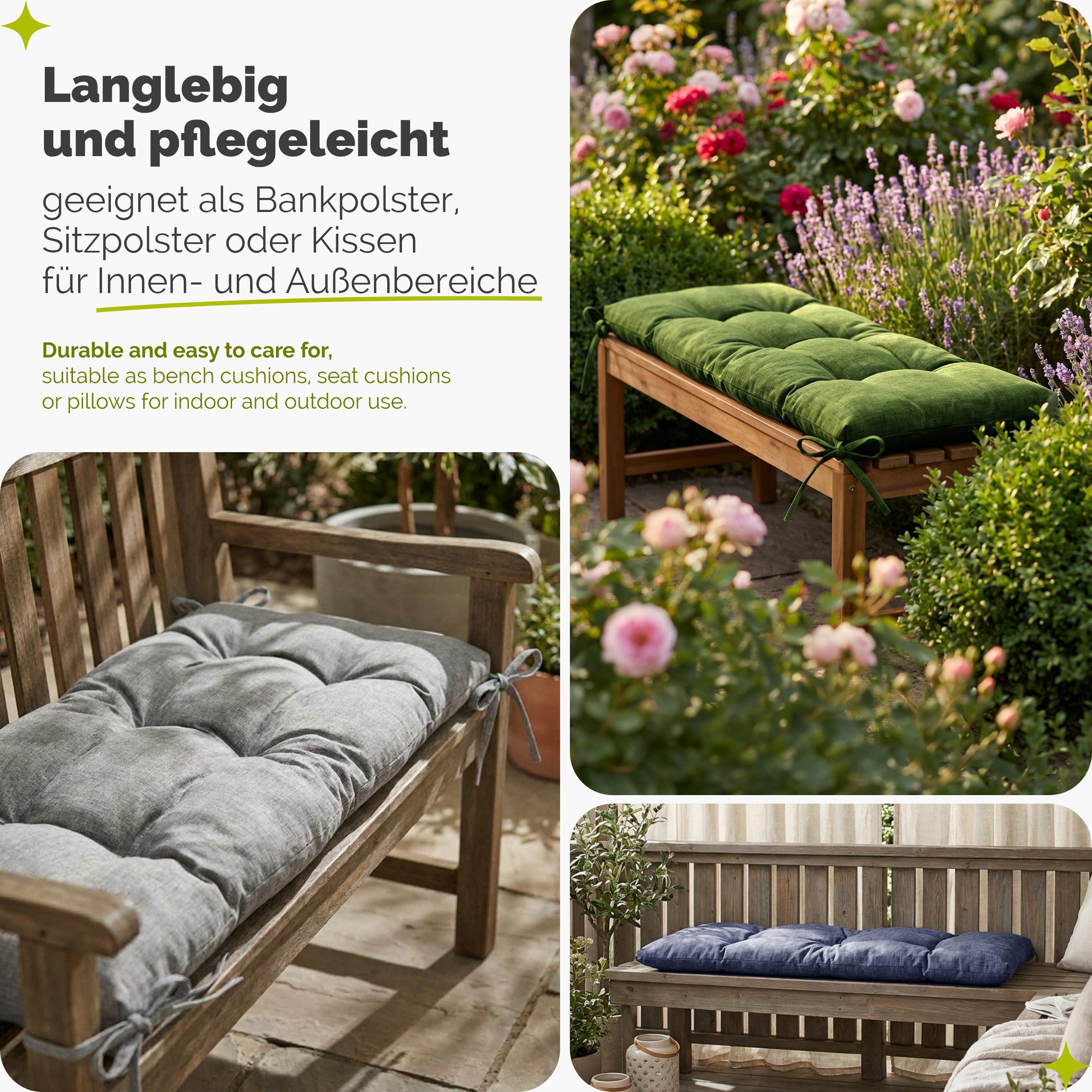 Garronda Bankauflage 100-180 cm, ca. 10 cm dick, Sitzkissen Outdoor GD-0219, (1 St), Hypoallergen, UV-beständig, Wasserbeständig – Bild 5 von 5
