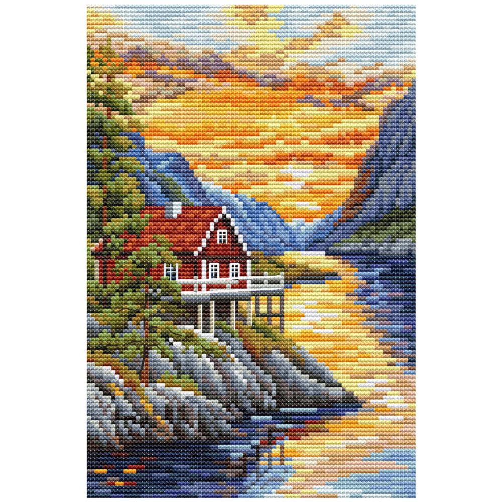 Collection D'art Kreativset CDA Kreuzstich Stickpackung "Lager am See", Zählmuster, 14,5x22cm, (embroidery kit by Marussia)