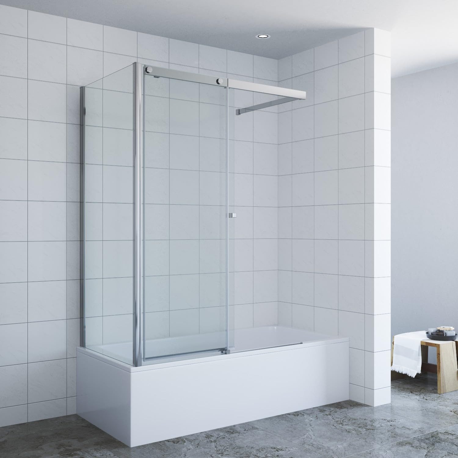 AQUALAVOS Badewannenaufsatz Duschabtrennung Badewannenaufsatz mit Seitenwand Ecke Schiebetür, Sicherheitsglas, 6 mm ESG-Sicherheitsglas klar NANO-Beschichtung Duschschiebetür