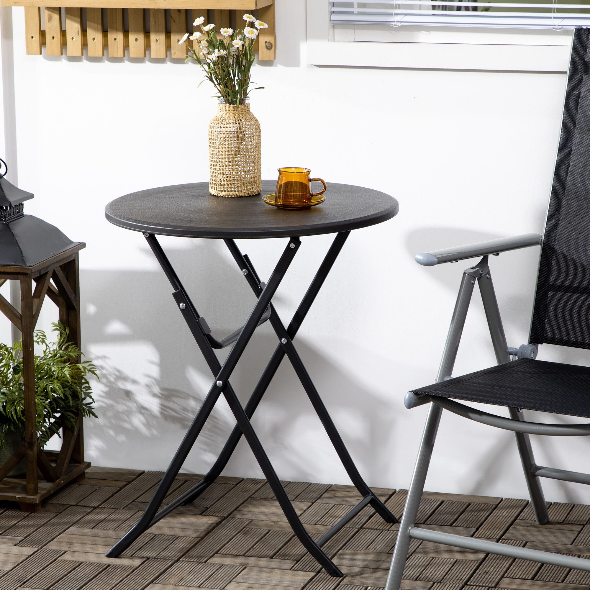 CHICFURN Gartentisch Runder Klapptisch Ø60 cm in Holzoptik, Dunkelgrau (Packung, 1-St., Platzsparend zusammenklappbar für den Außenbereich), Geeignet für Balkon, Terrasse und weitere Wohnbereiche