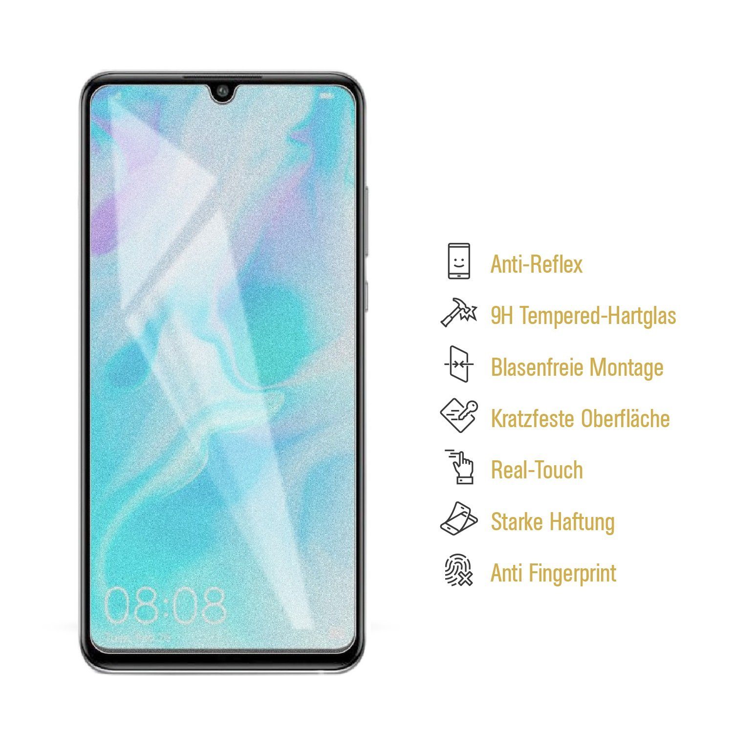 Protectorking Schutzfolie 2x 9H Hartglasfolie für Huawei P30 Lite Panzerfolie Displayschutz, (2-Stück), Displayschutzglas, Schutzglas Echtglas Tempered 9H Härte HD-KLAR