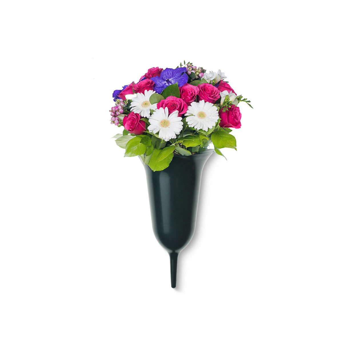 matches21 HOME & HOBBY Dekovase Grabvase Trichter mit Erdspieß frostsicher grün 25 cm (1 St), Grab-Vase zum Stecken mit Rand aus Kunststoff als Grabdeko