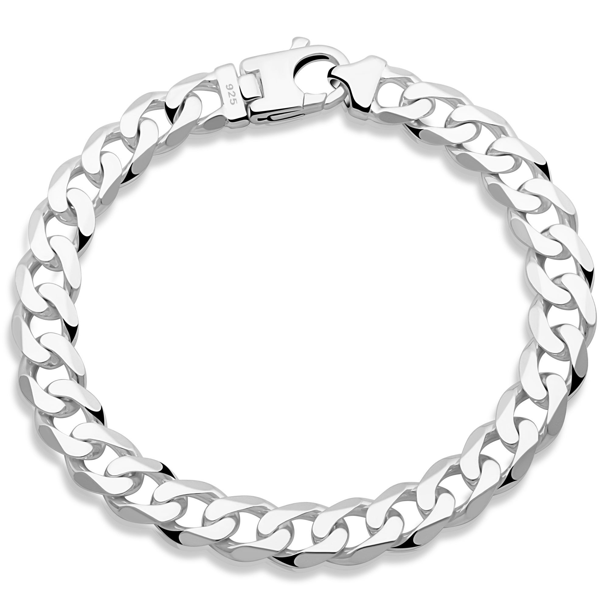Tony Fein Silberarmband Panzerarmband 9 mm 925er Sterling Silber Massiv Diamantiert, Made in Italy für Damen und Herren