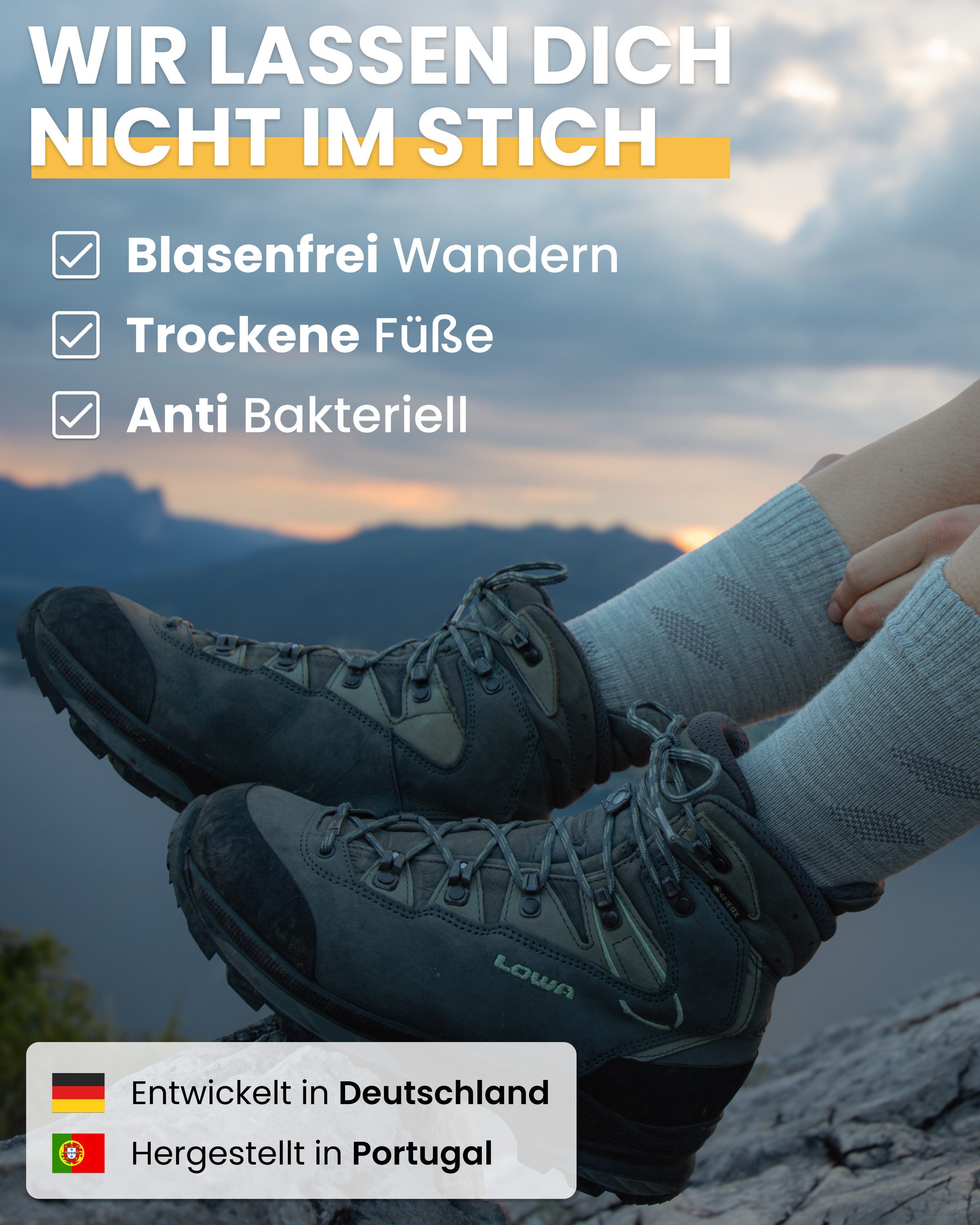 Alpenwert Wandersocken Socken mit Merinowolle für Damen & Herren Socken Arbeit, Wandern (3 Paar) Anti-Schweiß-Geruch, Antibakteriell