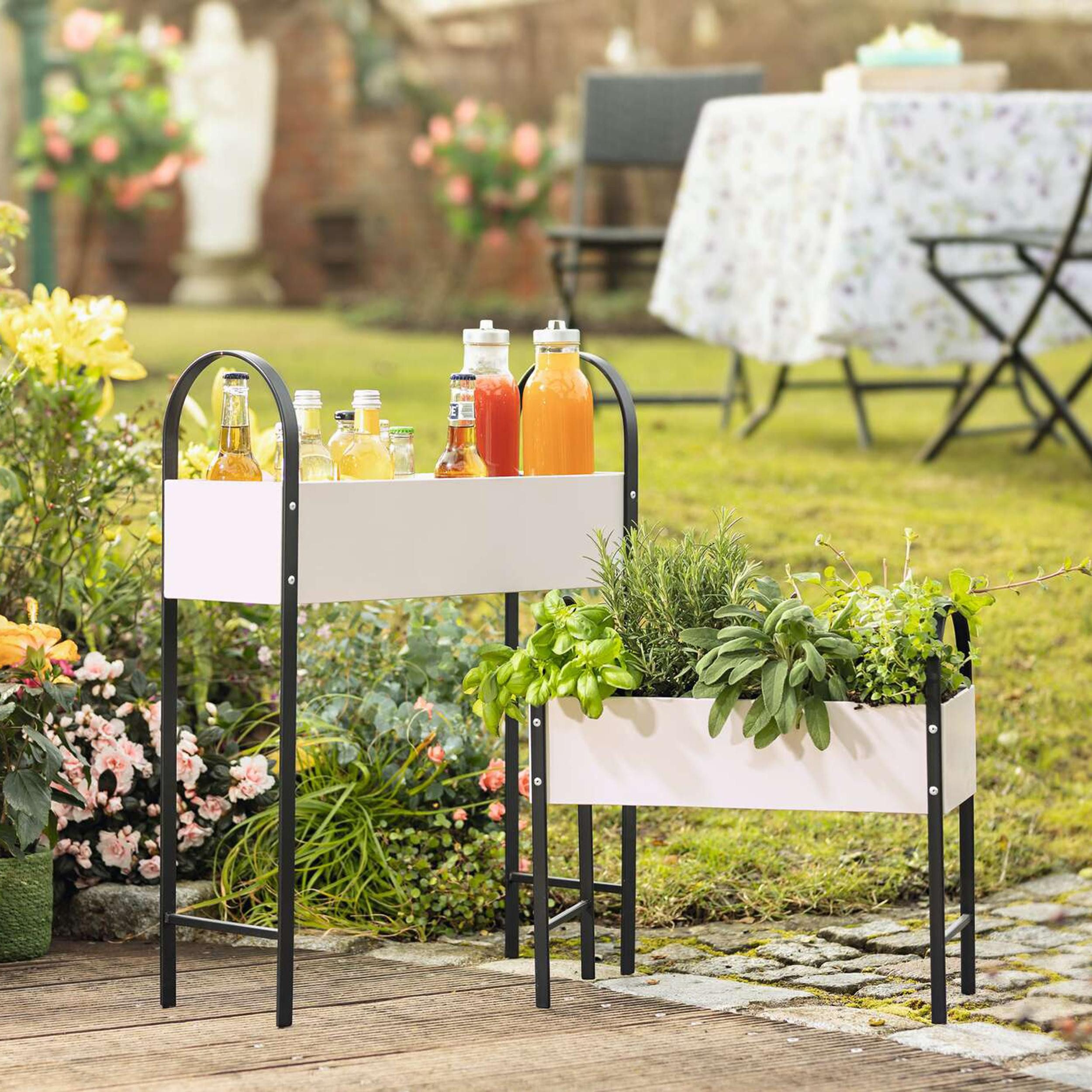 Blumenkasten 2x Pflanzer Retro Metall creme weiß/schwarz – Pflanzkasten